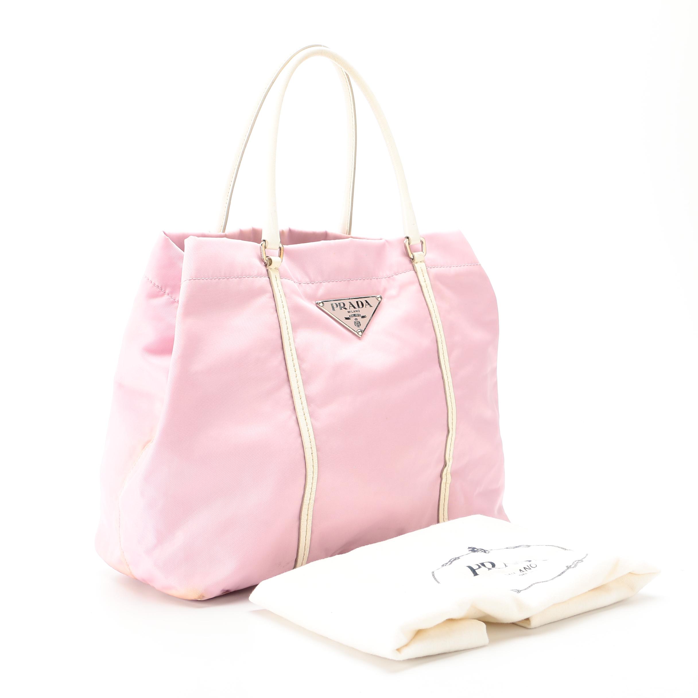 Prada Pink Nylon Tessuto Bag with White Leather Trim
