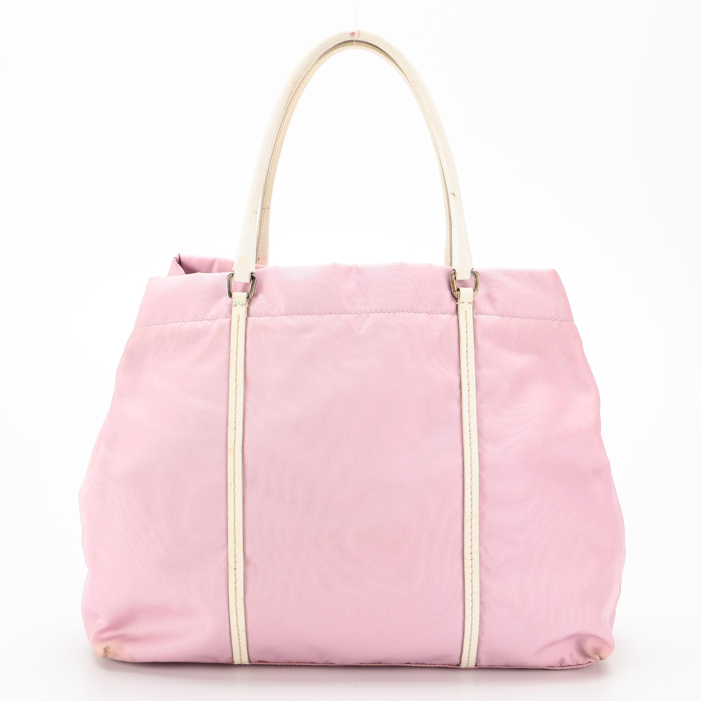 Prada Pink Nylon Tessuto Bag with White Leather Trim