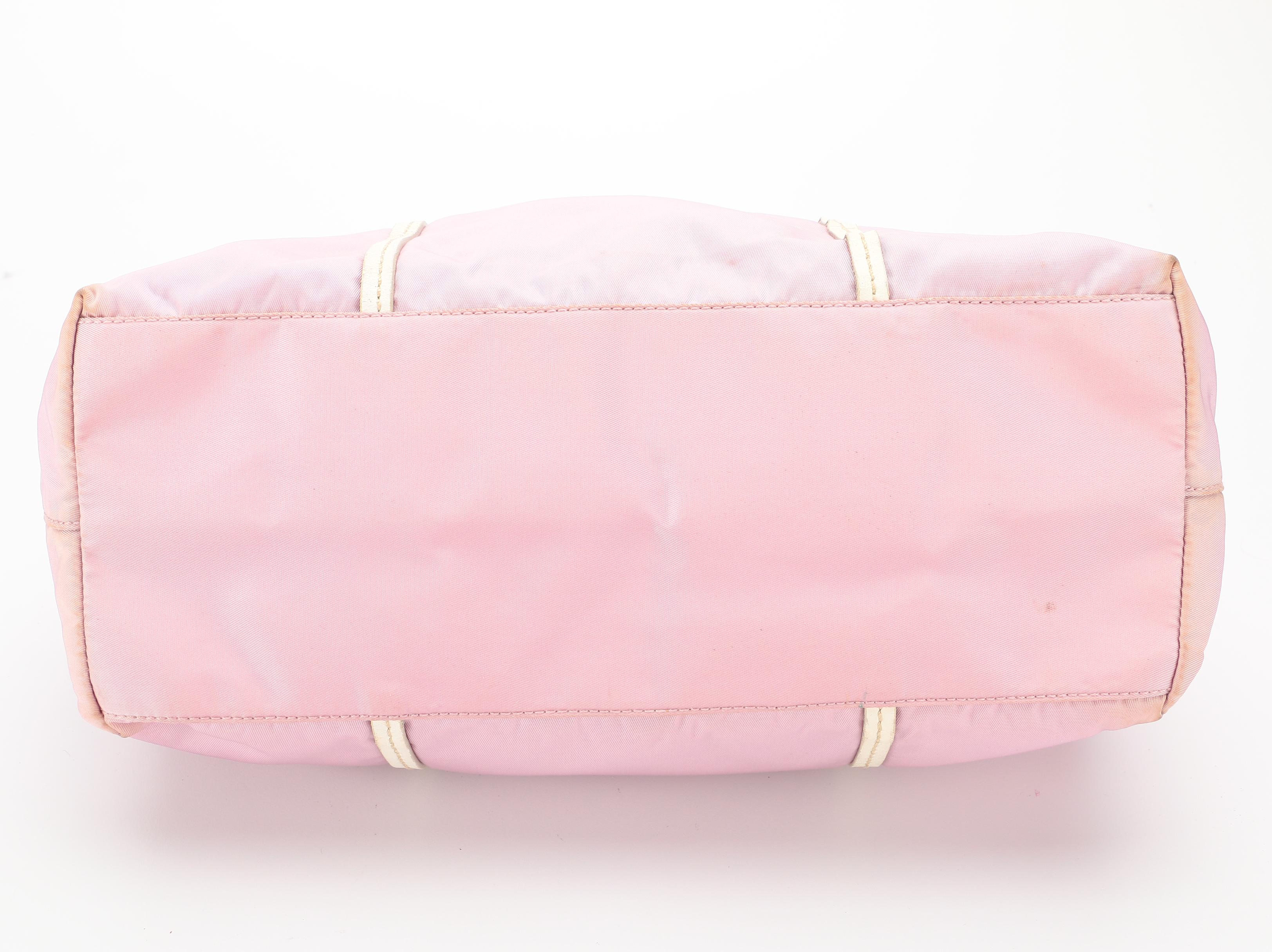Prada Pink Nylon Tessuto Bag with White Leather Trim