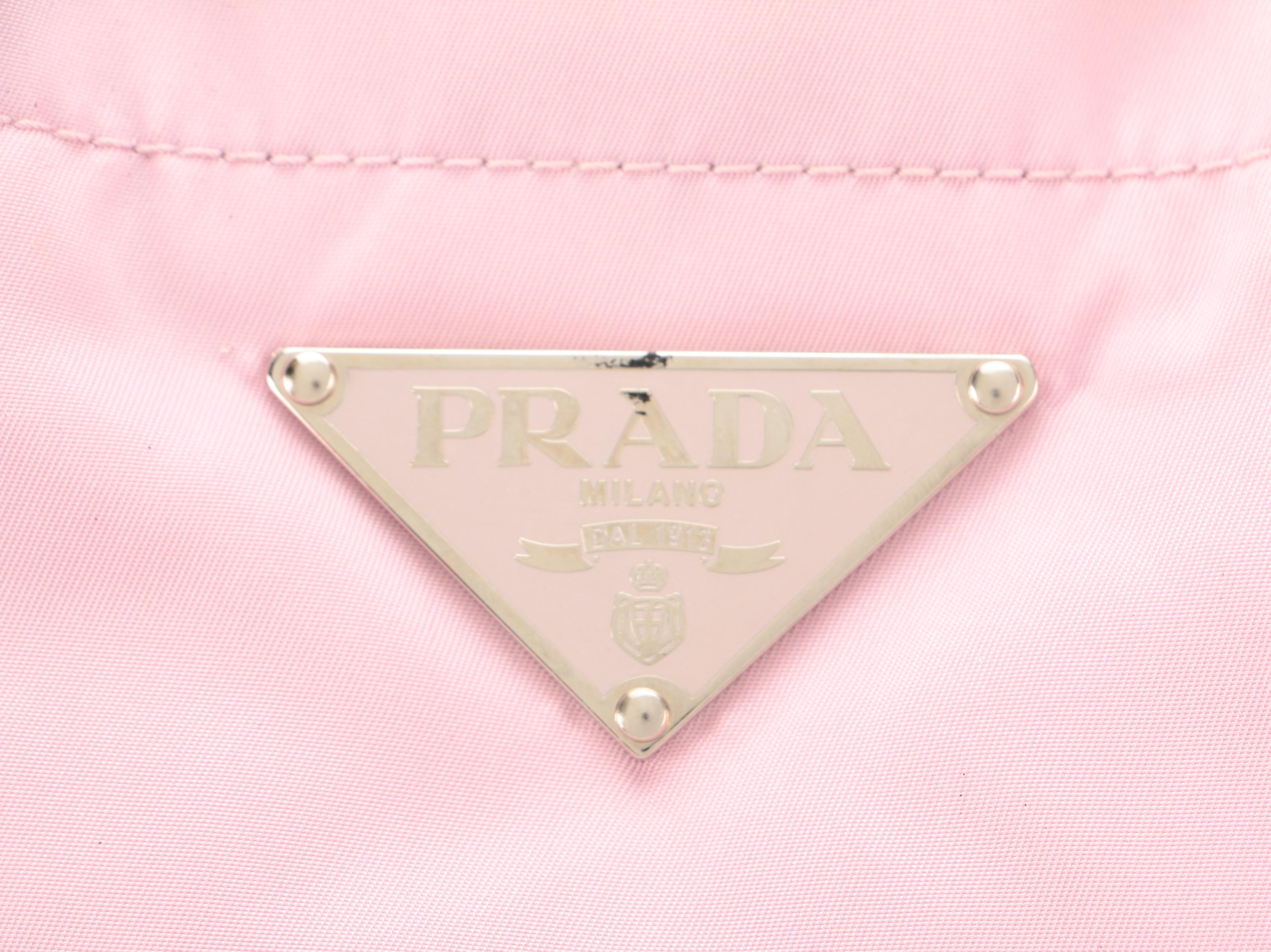 Prada Pink Nylon Tessuto Bag with White Leather Trim