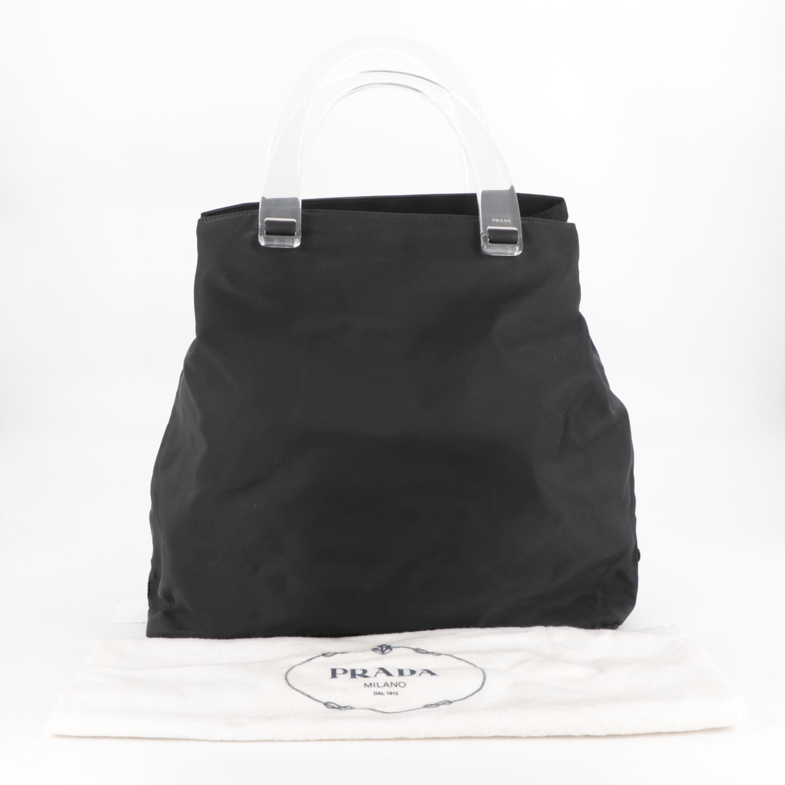 Prada Tote Bag in Black Tessuto Nylon with Transparent Handles