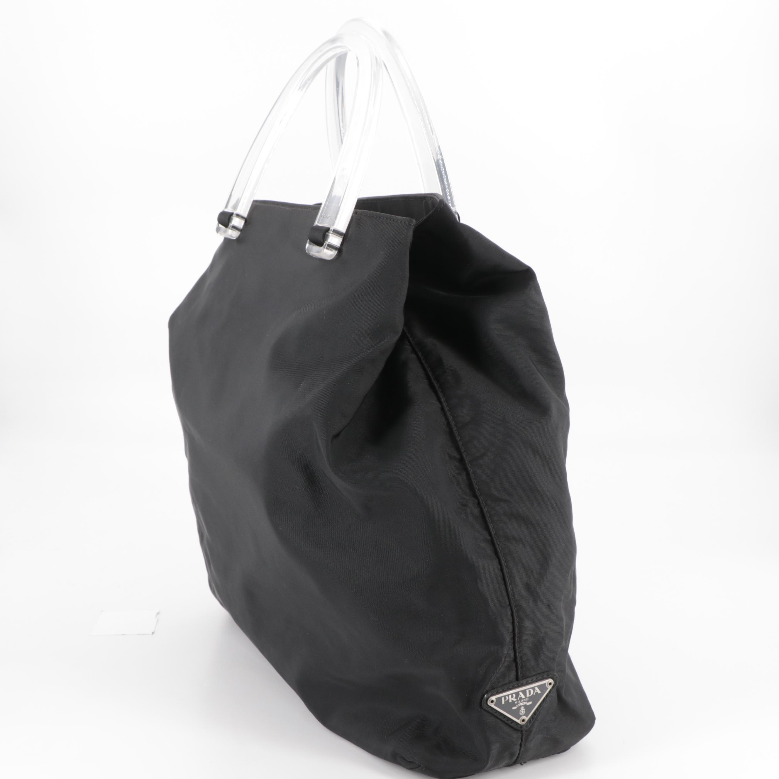Prada Tote Bag in Black Tessuto Nylon with Transparent Handles