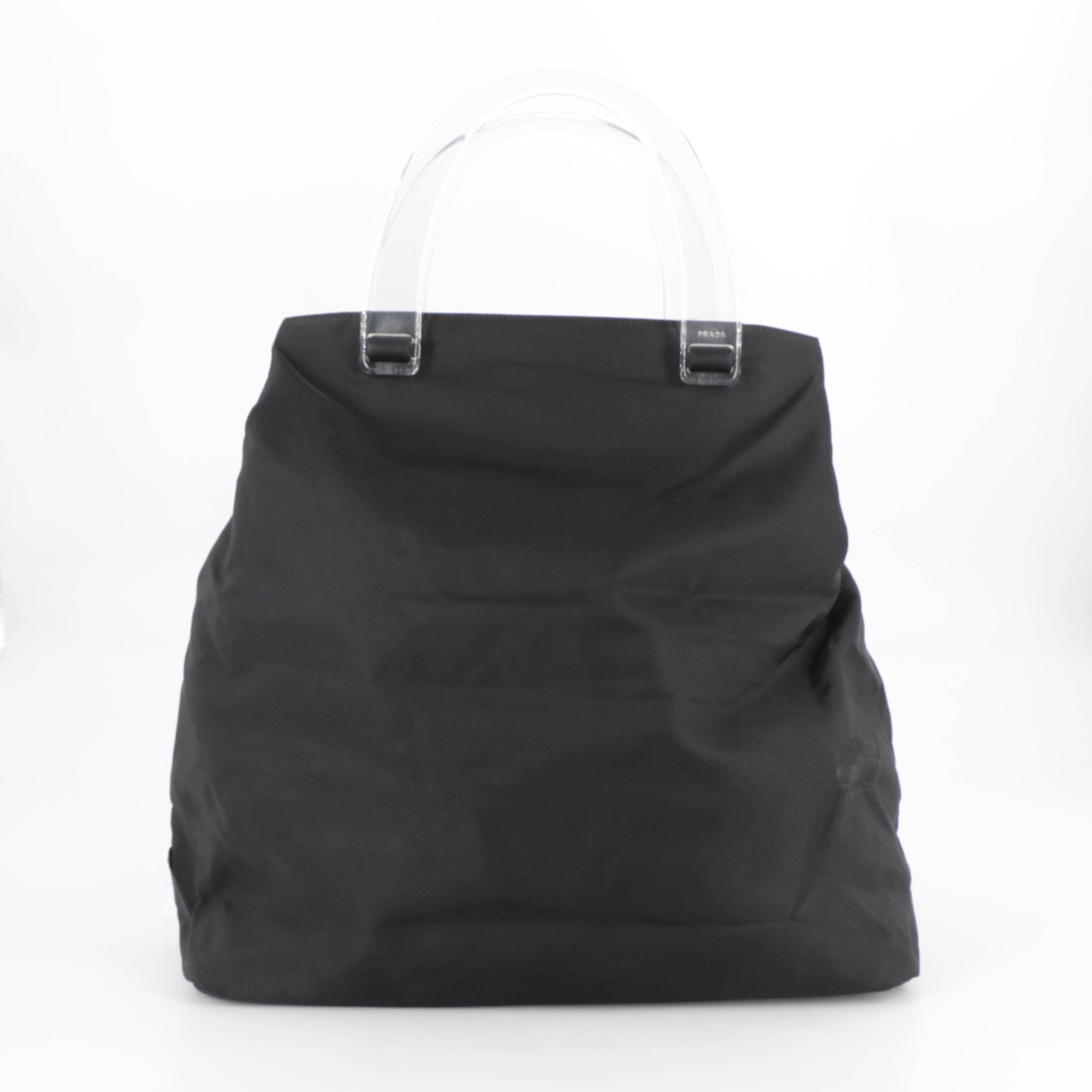 Prada Tote Bag in Black Tessuto Nylon with Transparent Handles