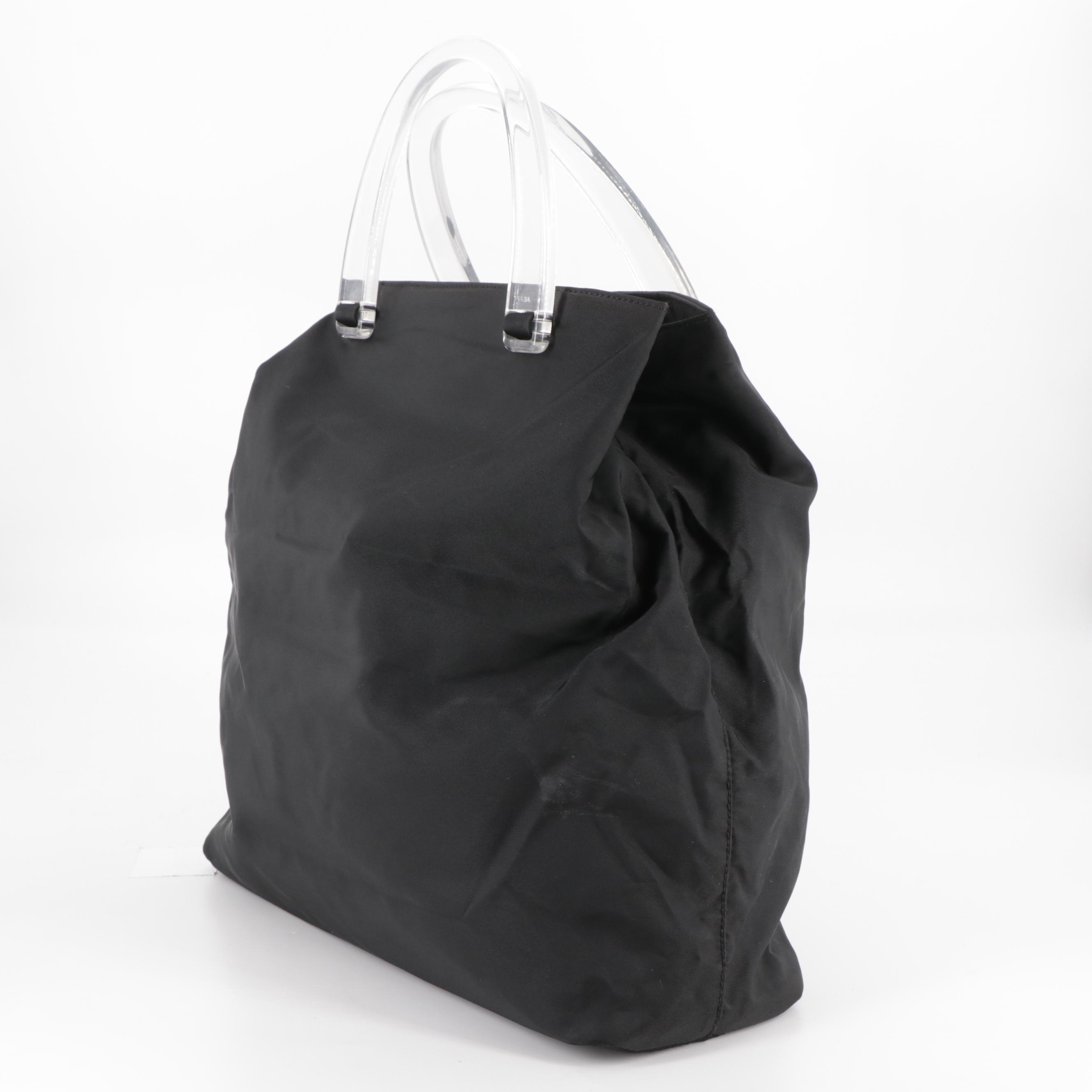 Prada Tote Bag in Black Tessuto Nylon with Transparent Handles
