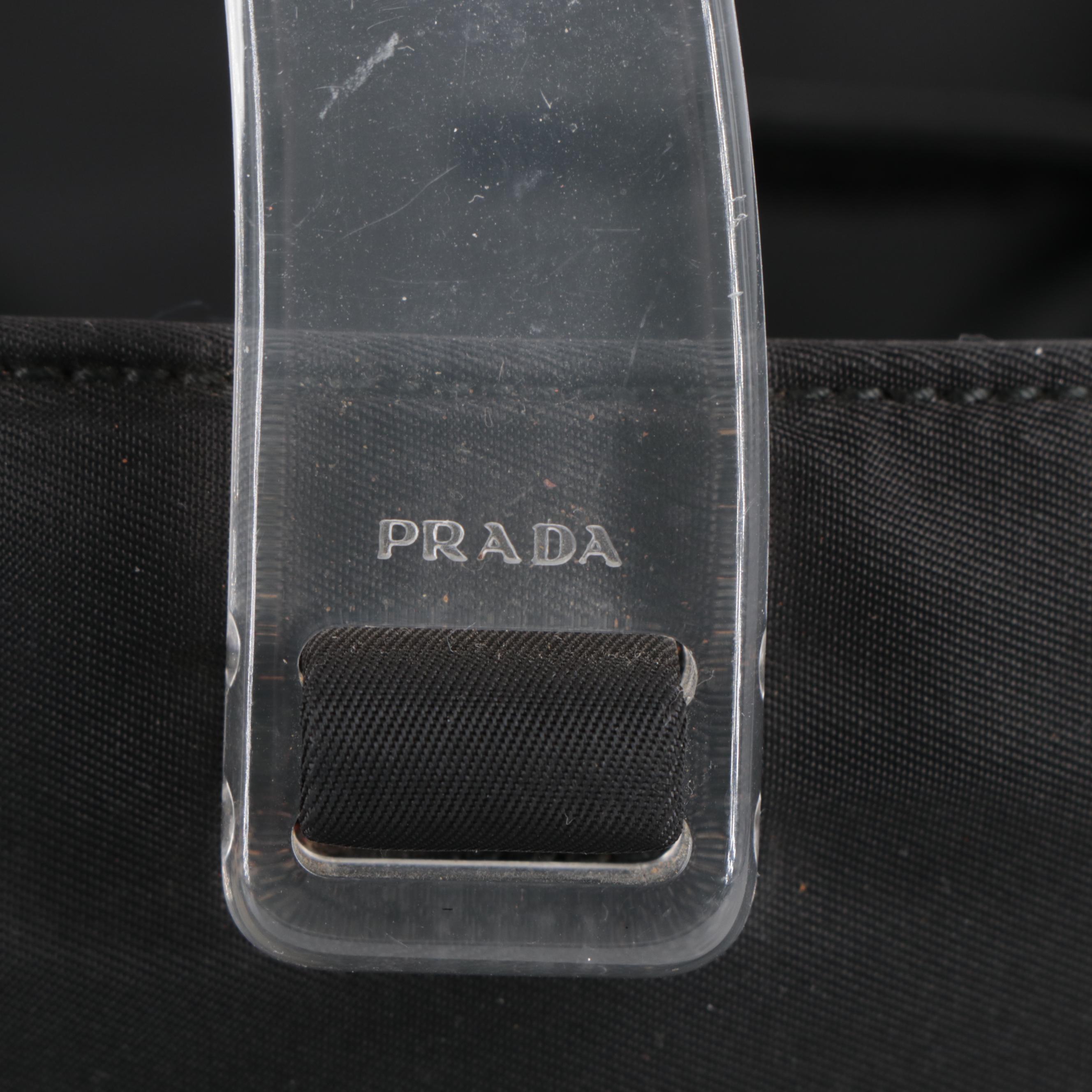 Prada Tote Bag in Black Tessuto Nylon with Transparent Handles