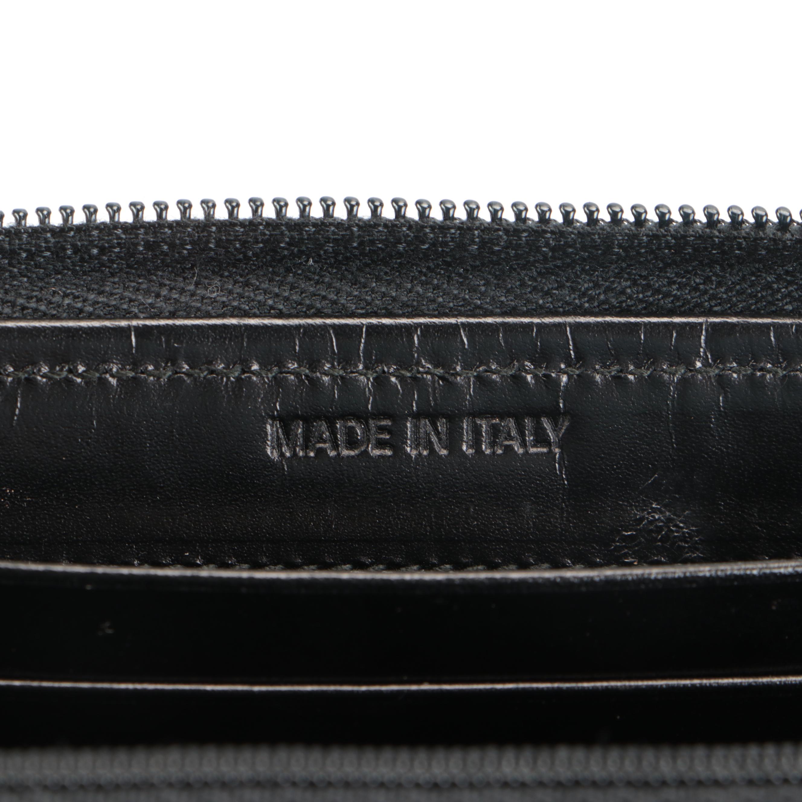 Prada Zip Continental Wallet in Glazed Black Leather with White Trim