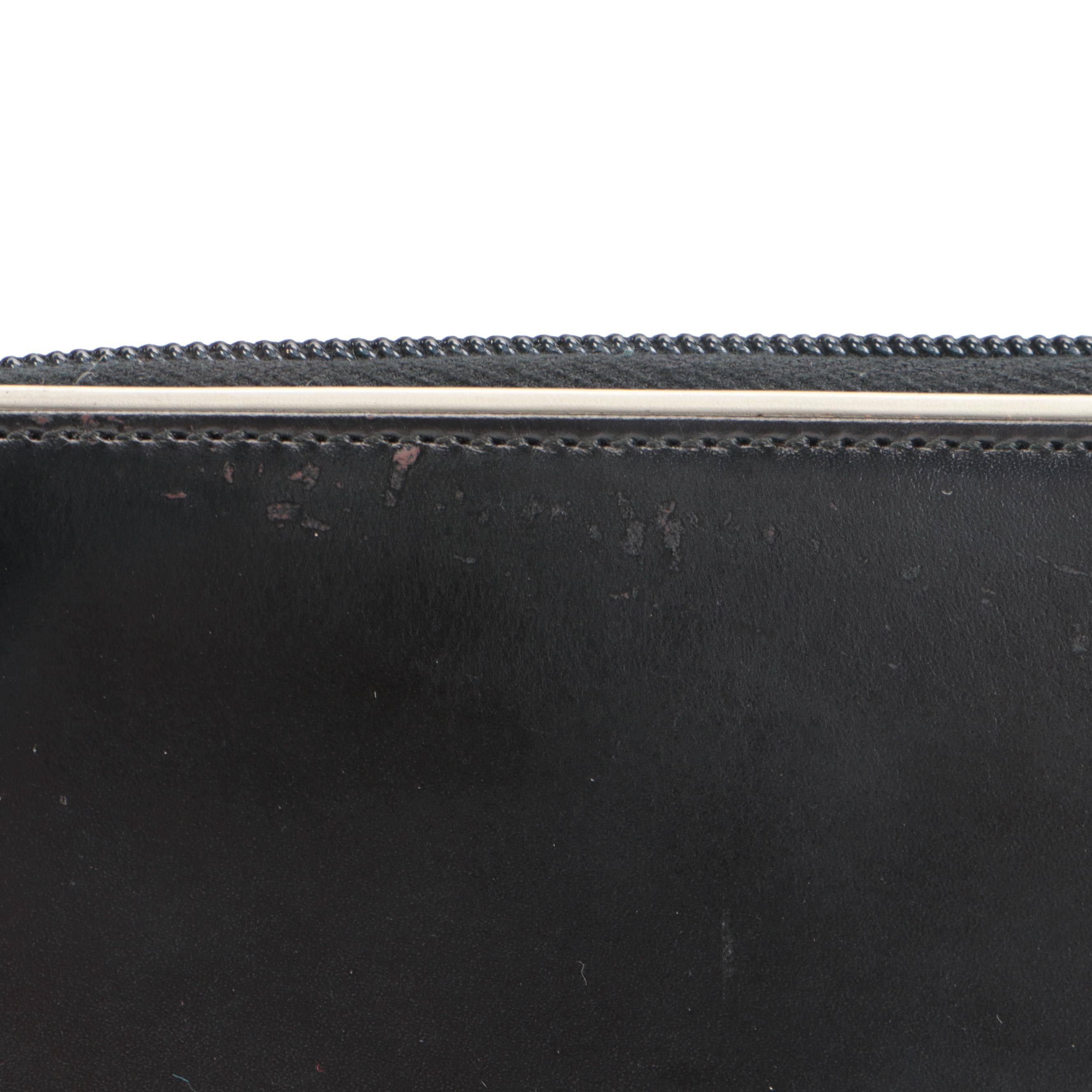 Prada Zip Continental Wallet in Glazed Black Leather with White Trim