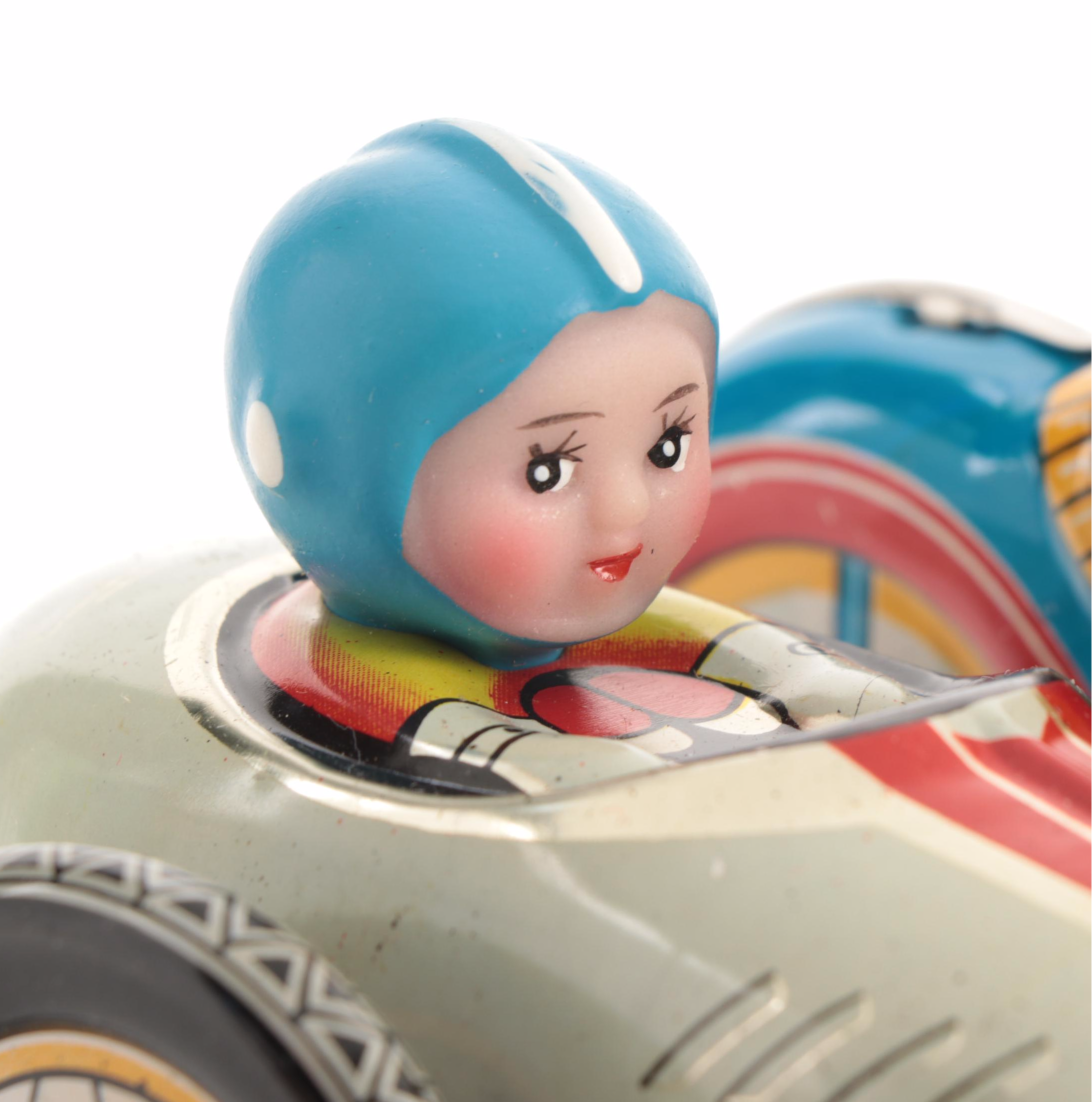 Clockwork MS-709 Wind Up Tin Toy Motorcycle with Sidecar, Vintage