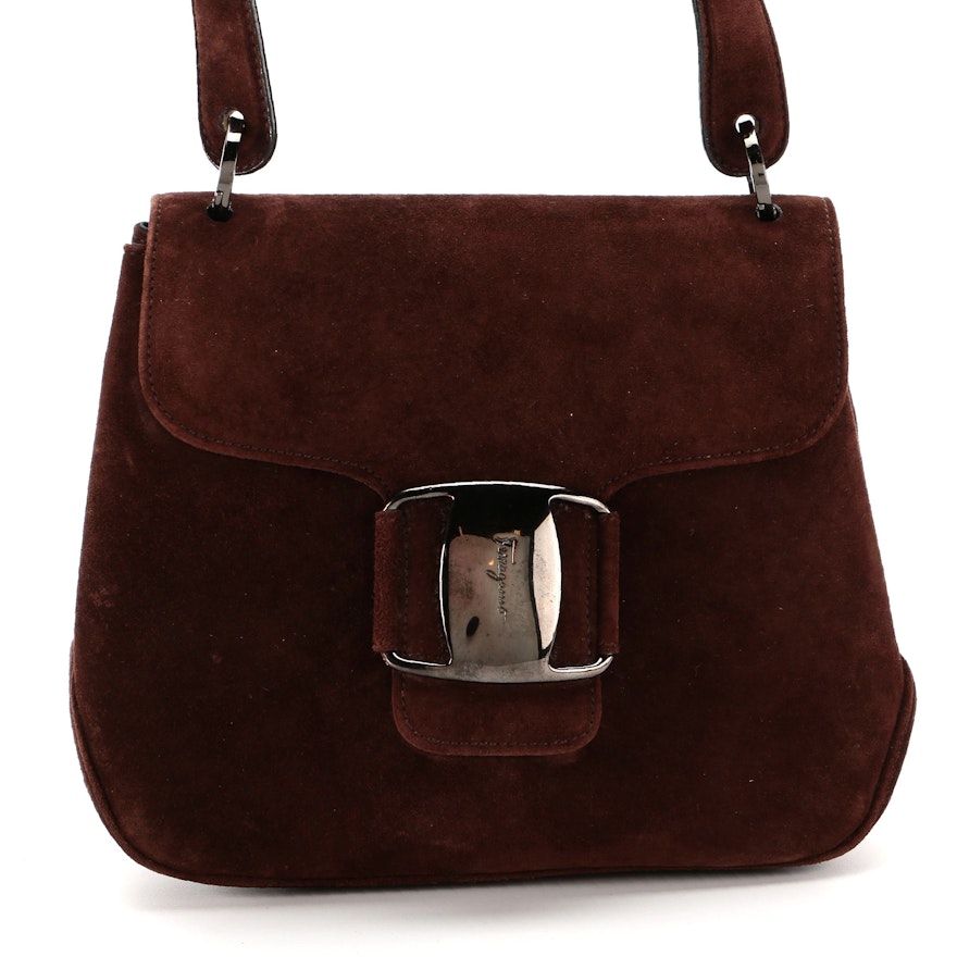 Salvatore Ferragamo Brown Suede Shoulder Bag