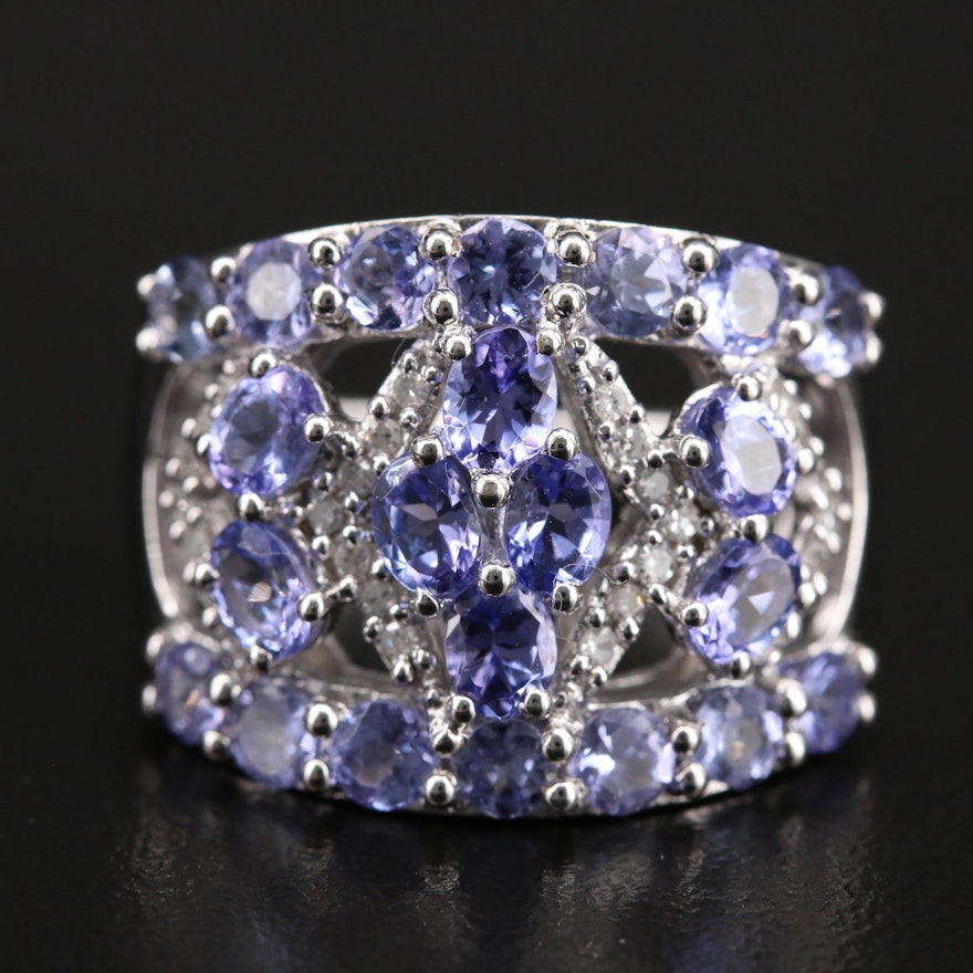 Tapered Openwork Tanzanite and Diamond Band