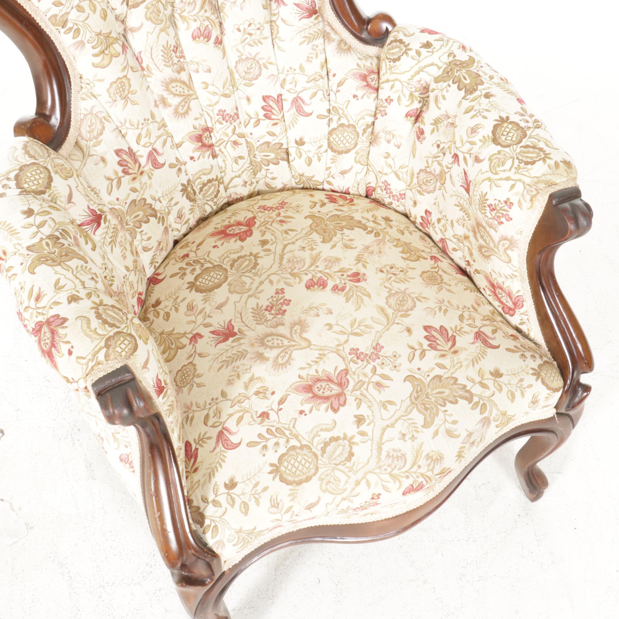 Upholstered Victorian Style Armchair, Mid to Late 20th Century