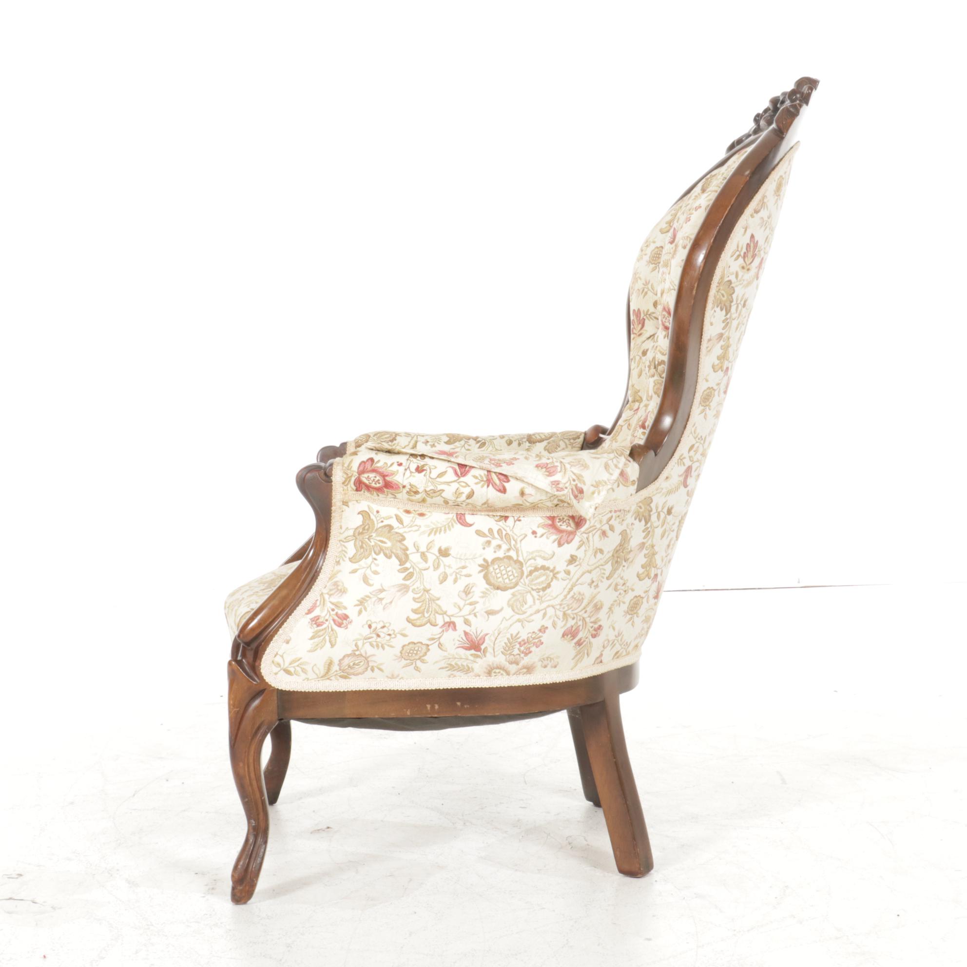 Upholstered Victorian Style Armchair, Mid to Late 20th Century