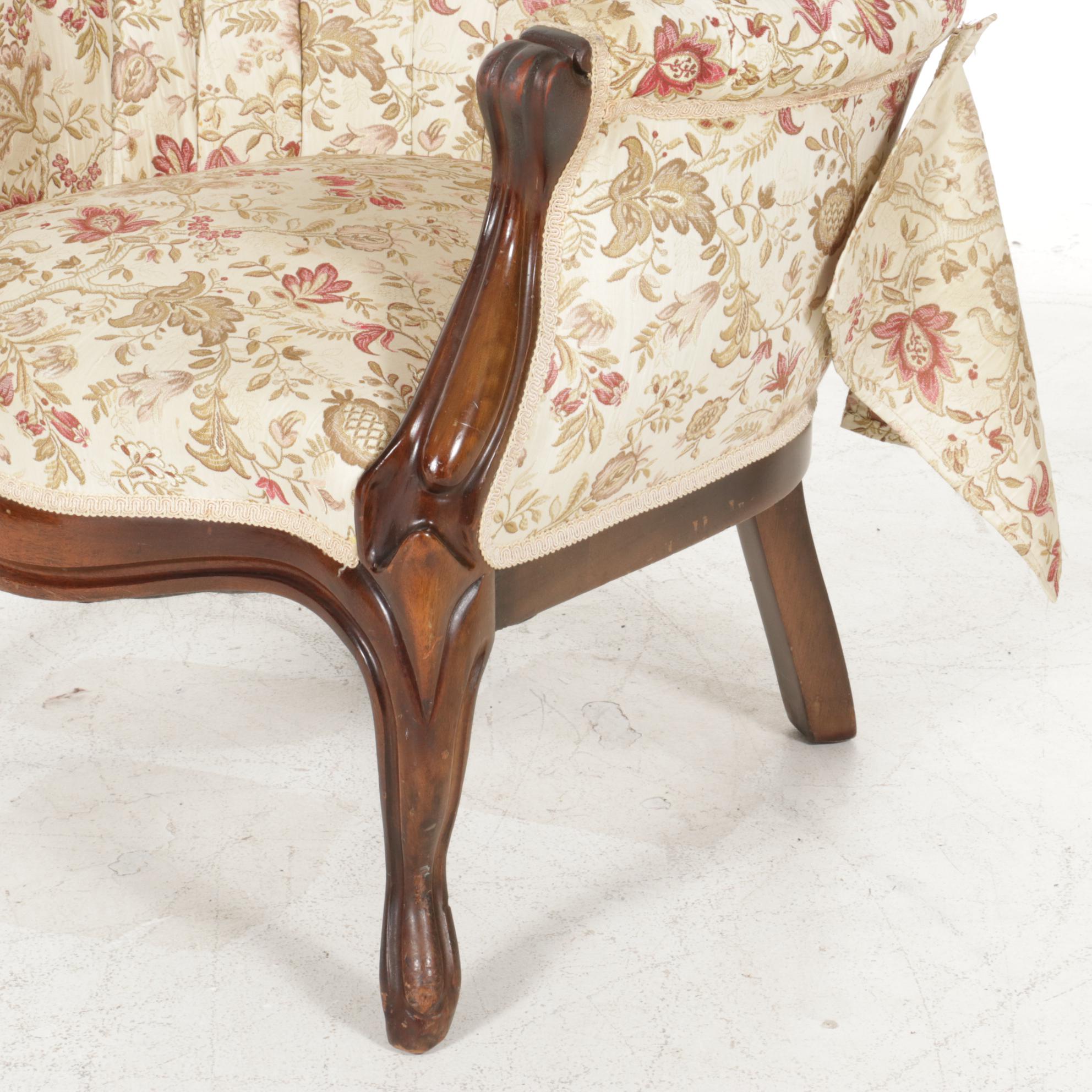 Upholstered Victorian Style Armchair, Mid to Late 20th Century