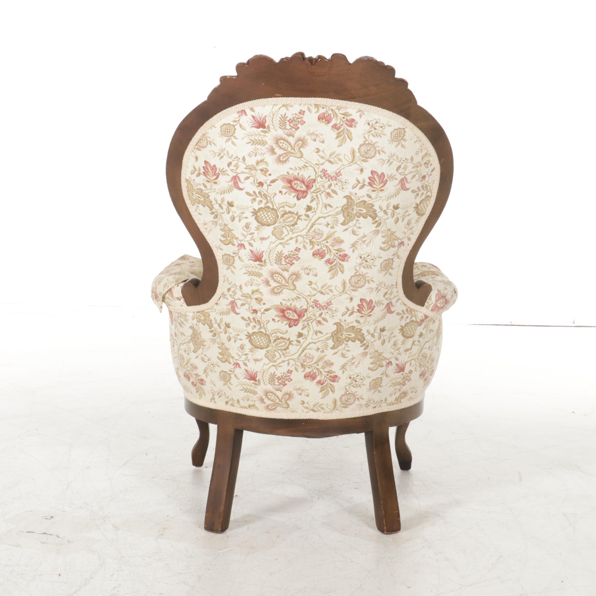 Upholstered Victorian Style Armchair, Mid to Late 20th Century
