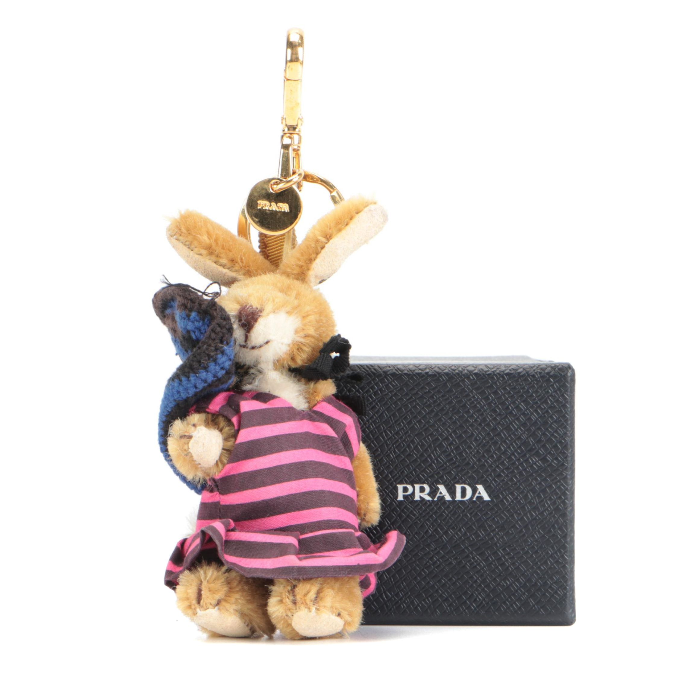 Prada Trick Lulu Mohair Bunny Key Ring Bag Charm with Box