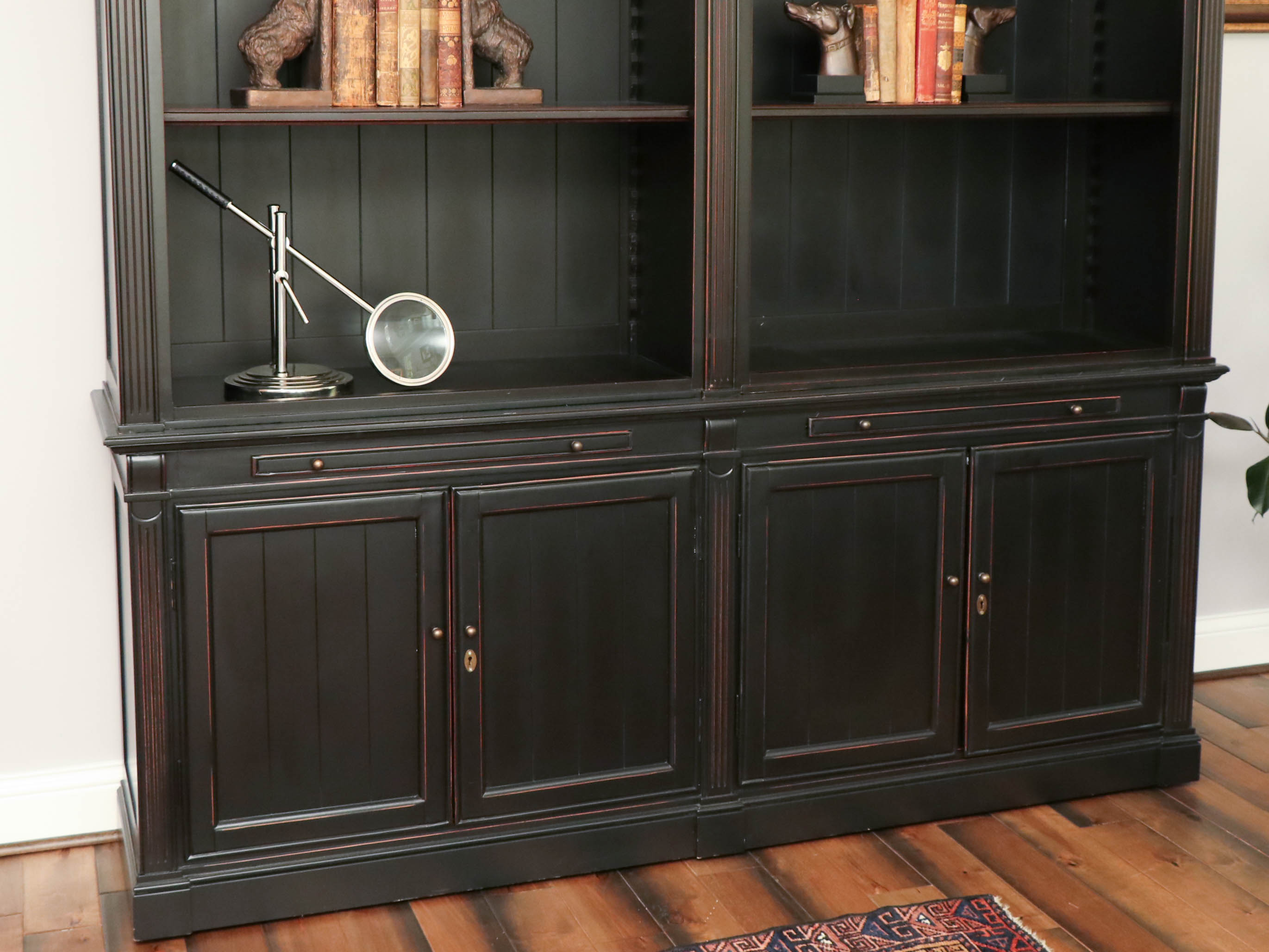 Arhaus "Athens" Beadboard Double Bookcase in Tuxedo Black