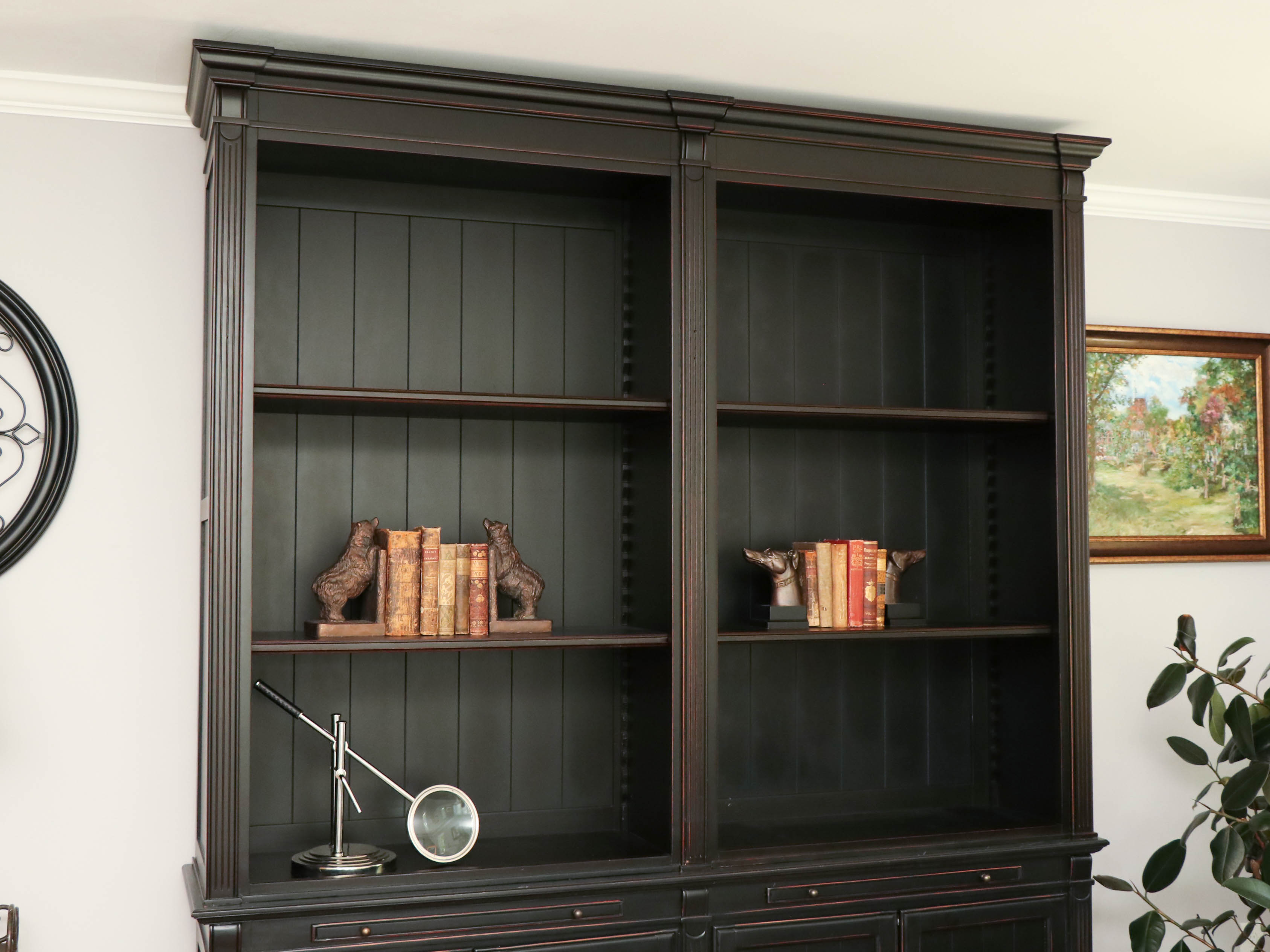 Arhaus "Athens" Beadboard Double Bookcase in Tuxedo Black