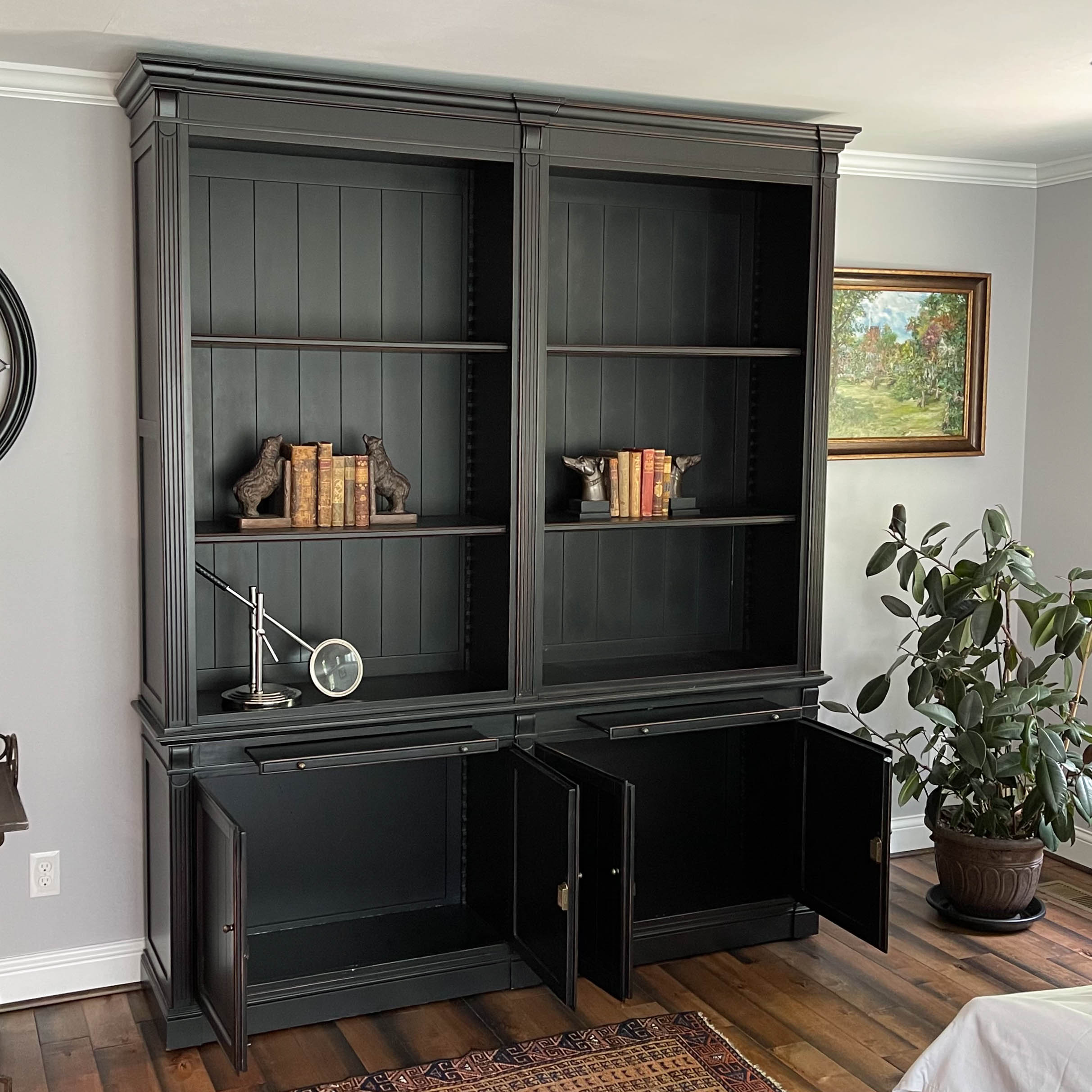 Arhaus "Athens" Beadboard Double Bookcase in Tuxedo Black