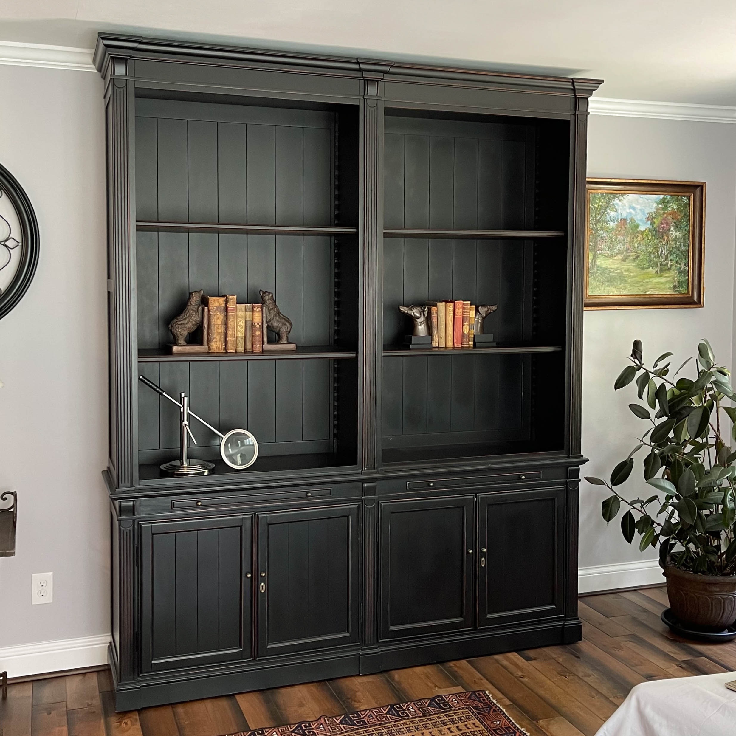 Arhaus "Athens" Beadboard Double Bookcase in Tuxedo Black