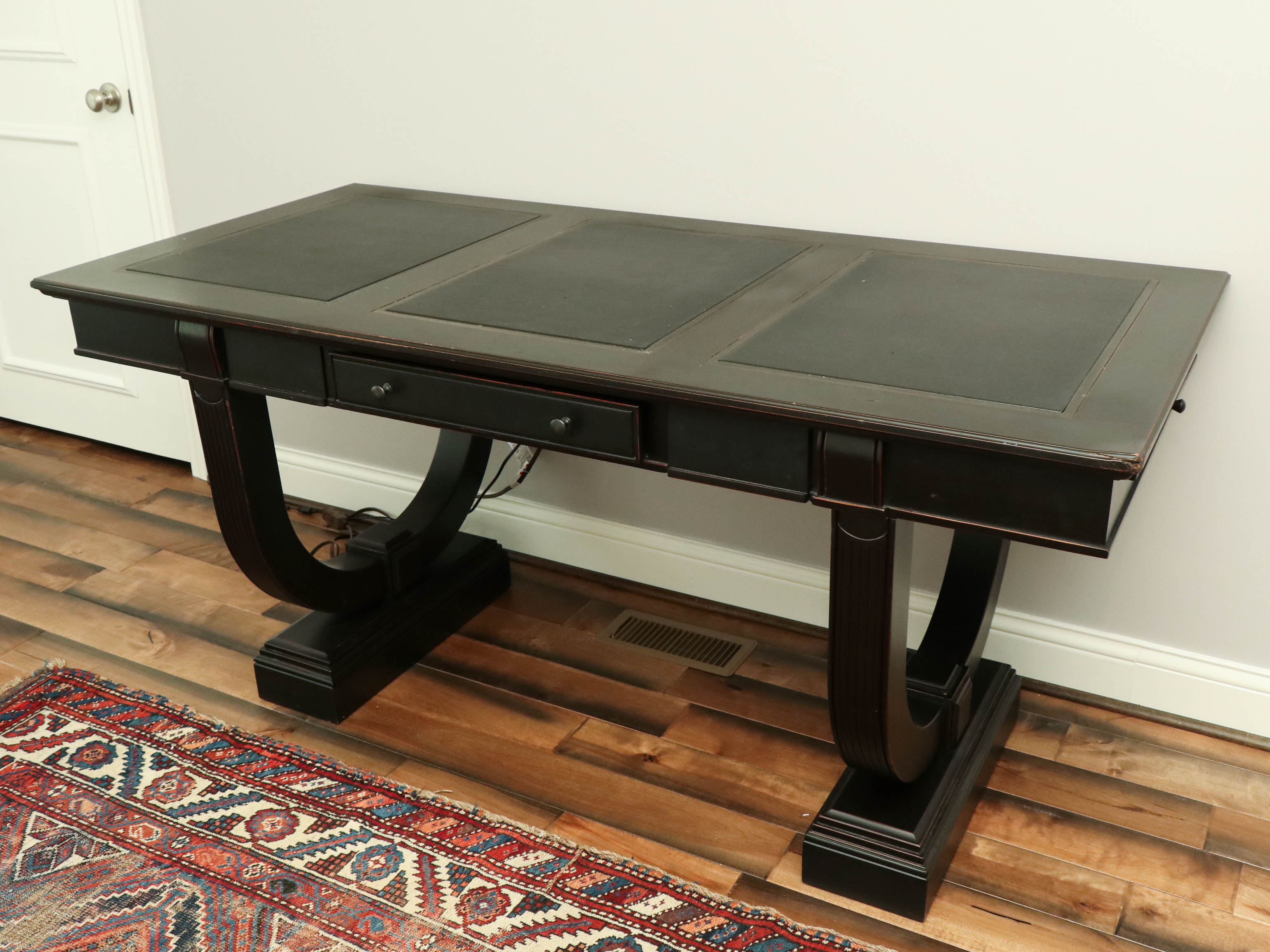 Arhaus "Athens" Ebonized Mahogany Writing Desk in Tuxedo Black