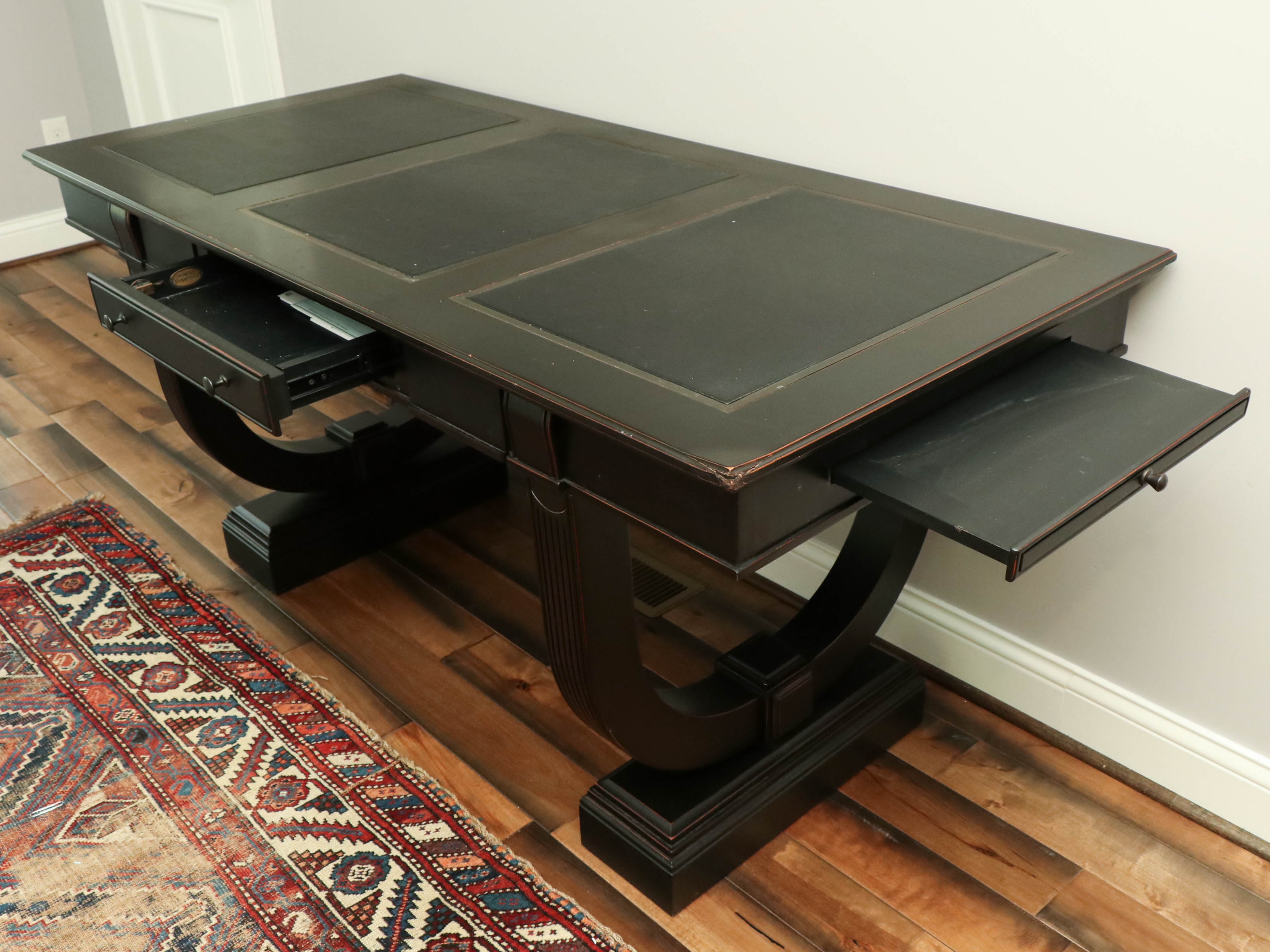 Arhaus "Athens" Ebonized Mahogany Writing Desk in Tuxedo Black