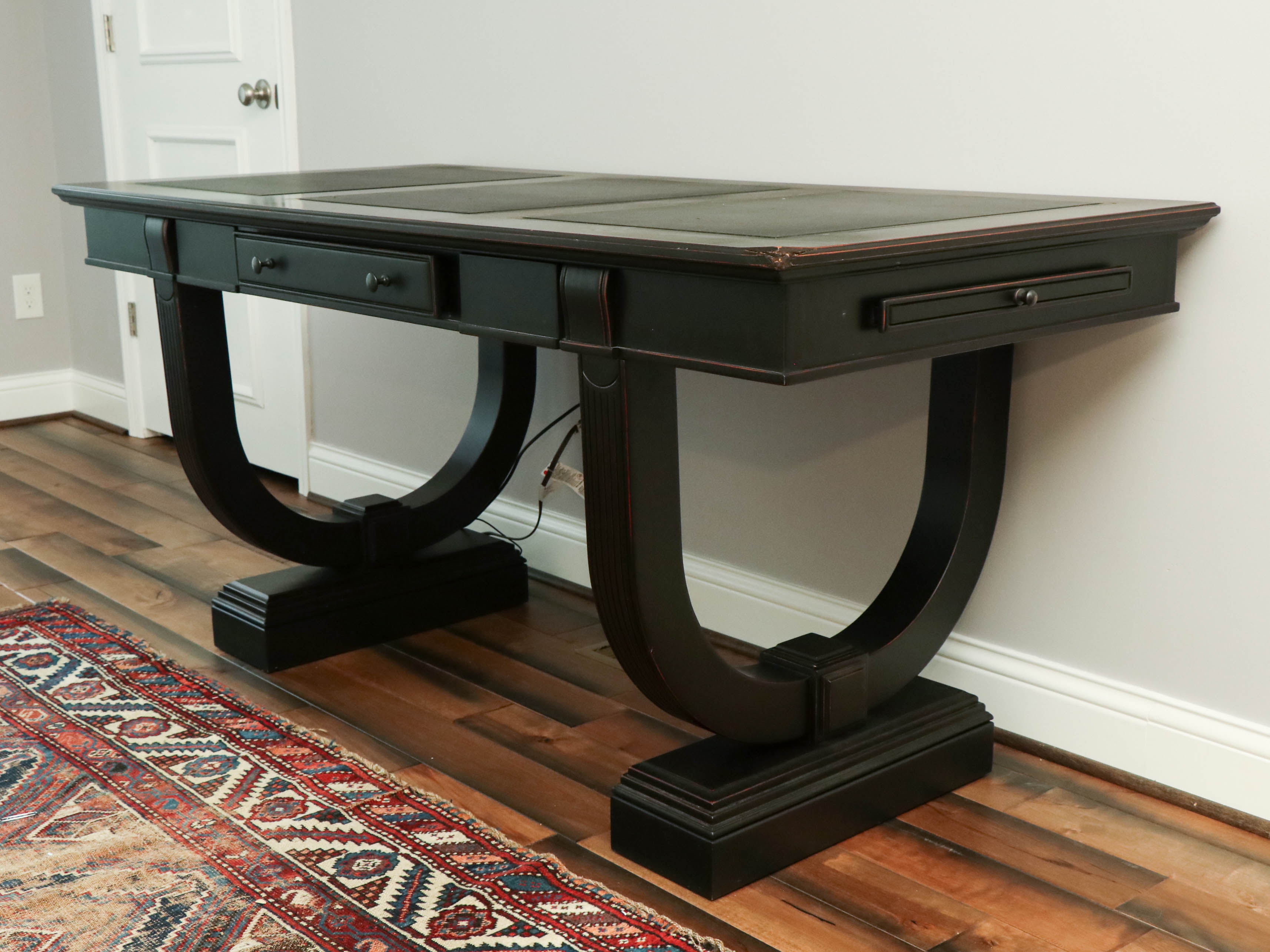 Arhaus "Athens" Ebonized Mahogany Writing Desk in Tuxedo Black