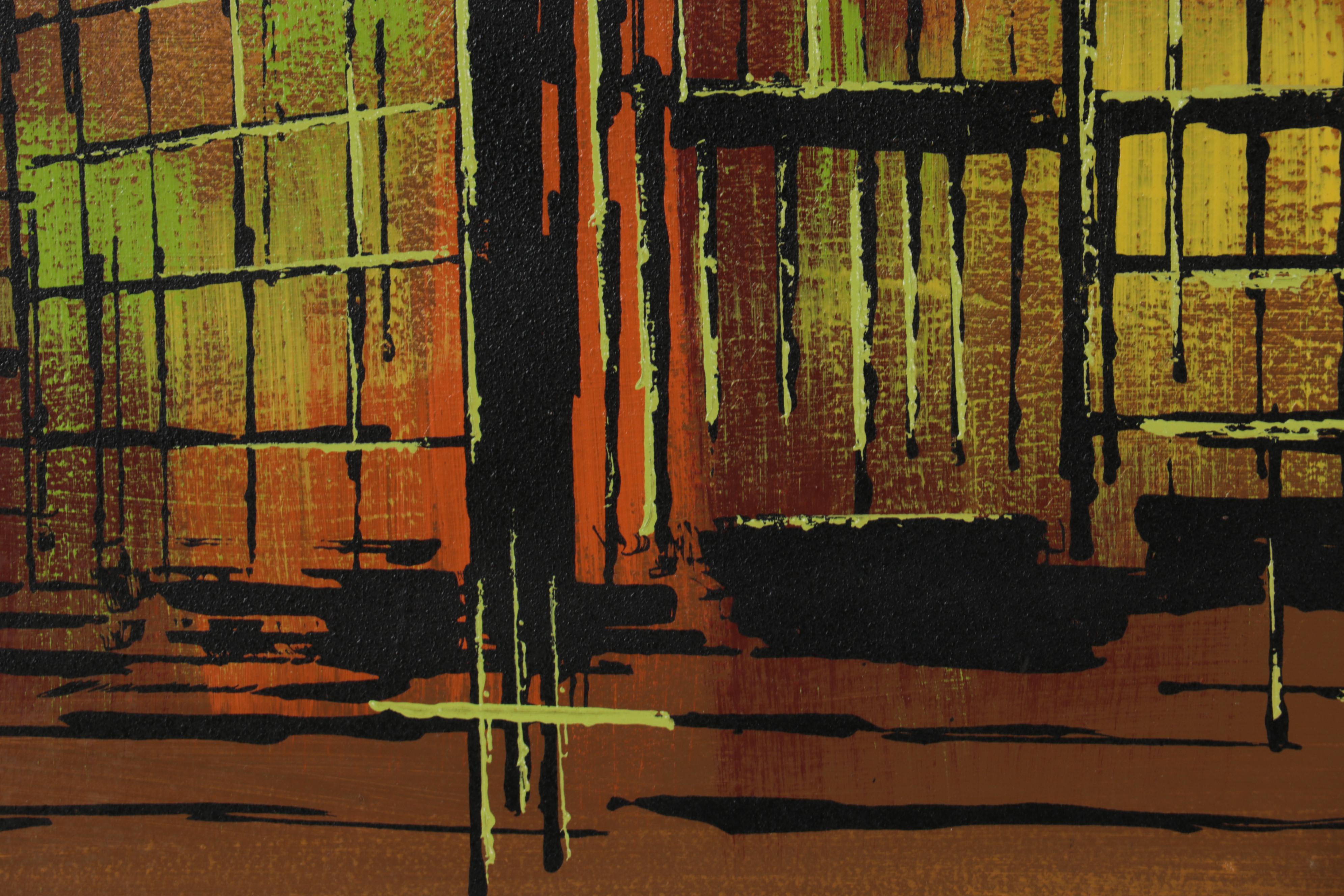 Abstract Cityscape Oil Painting of Skyline, Late 20th Century