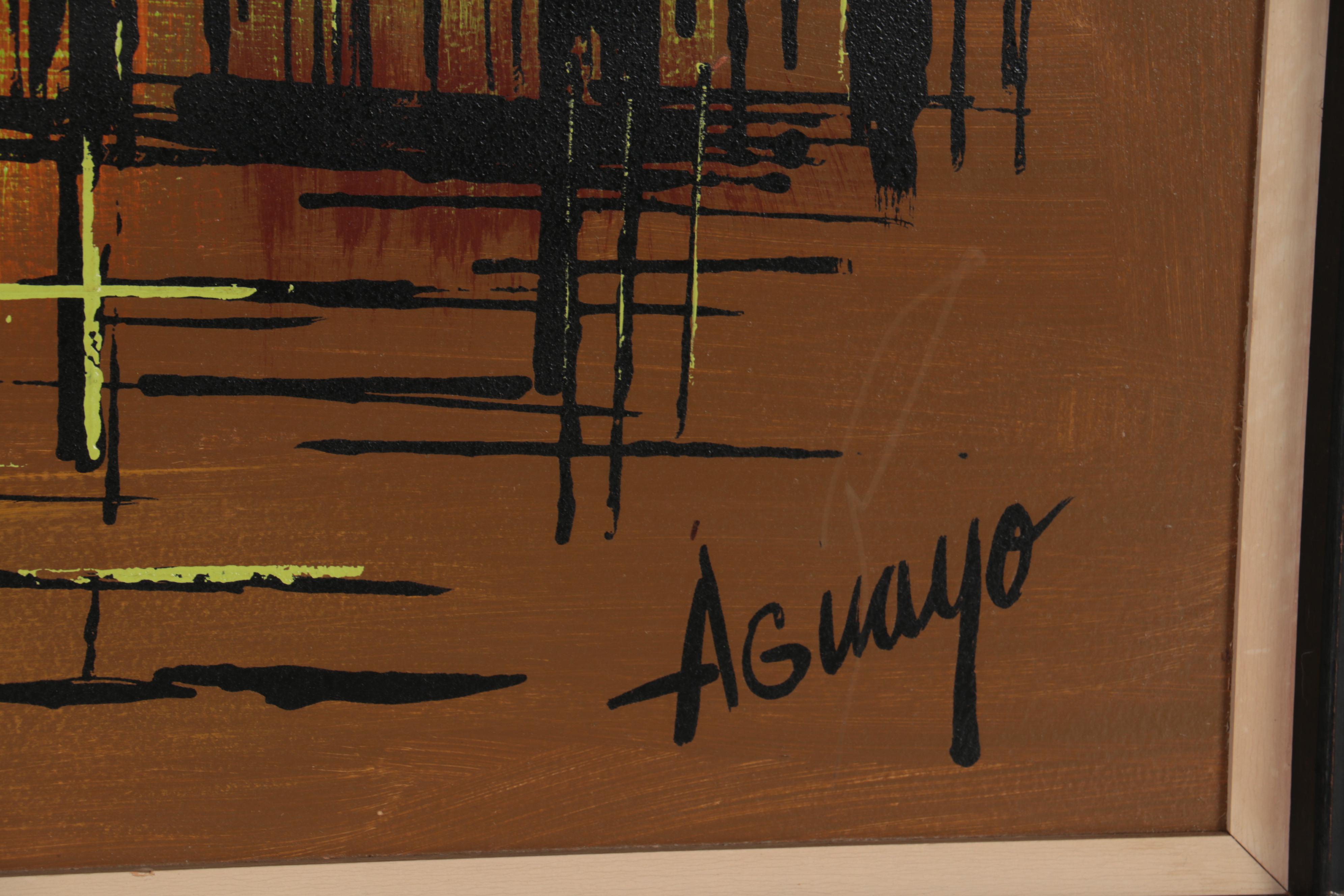 Abstract Cityscape Oil Painting of Skyline, Late 20th Century