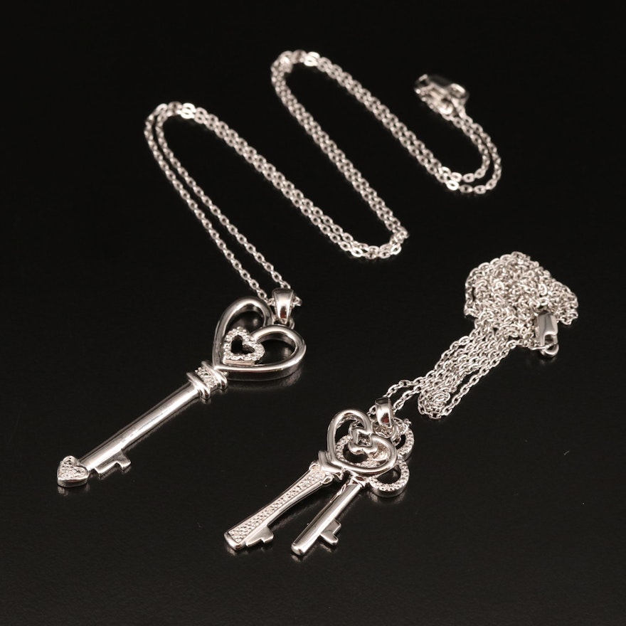 Sterling Silver Diamond Key Pendant Necklaces