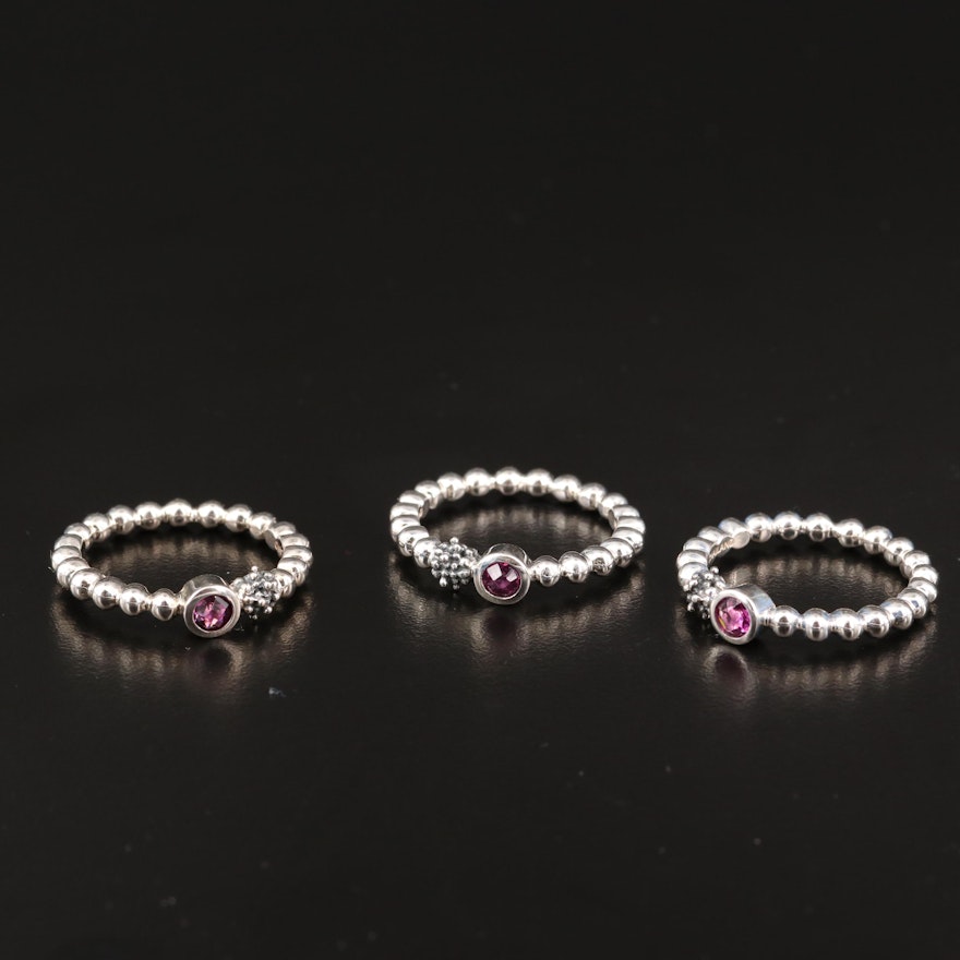 Michael Dawkins Sterling Silver Rhodolite Garnet Stackable Bands