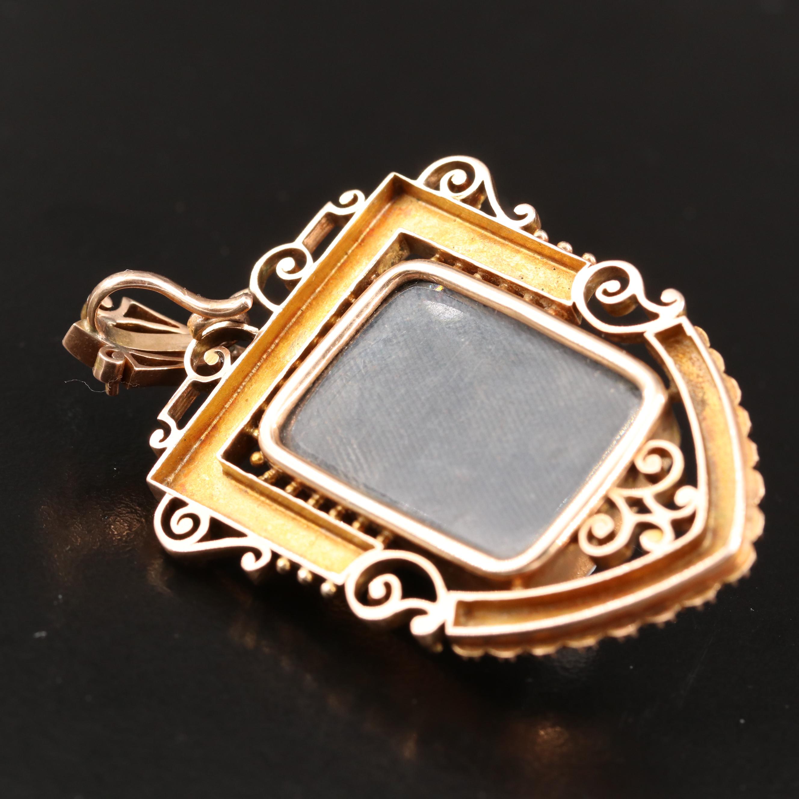 Mid-Victorian 14K Onyx and Pearl Cameo Pendant