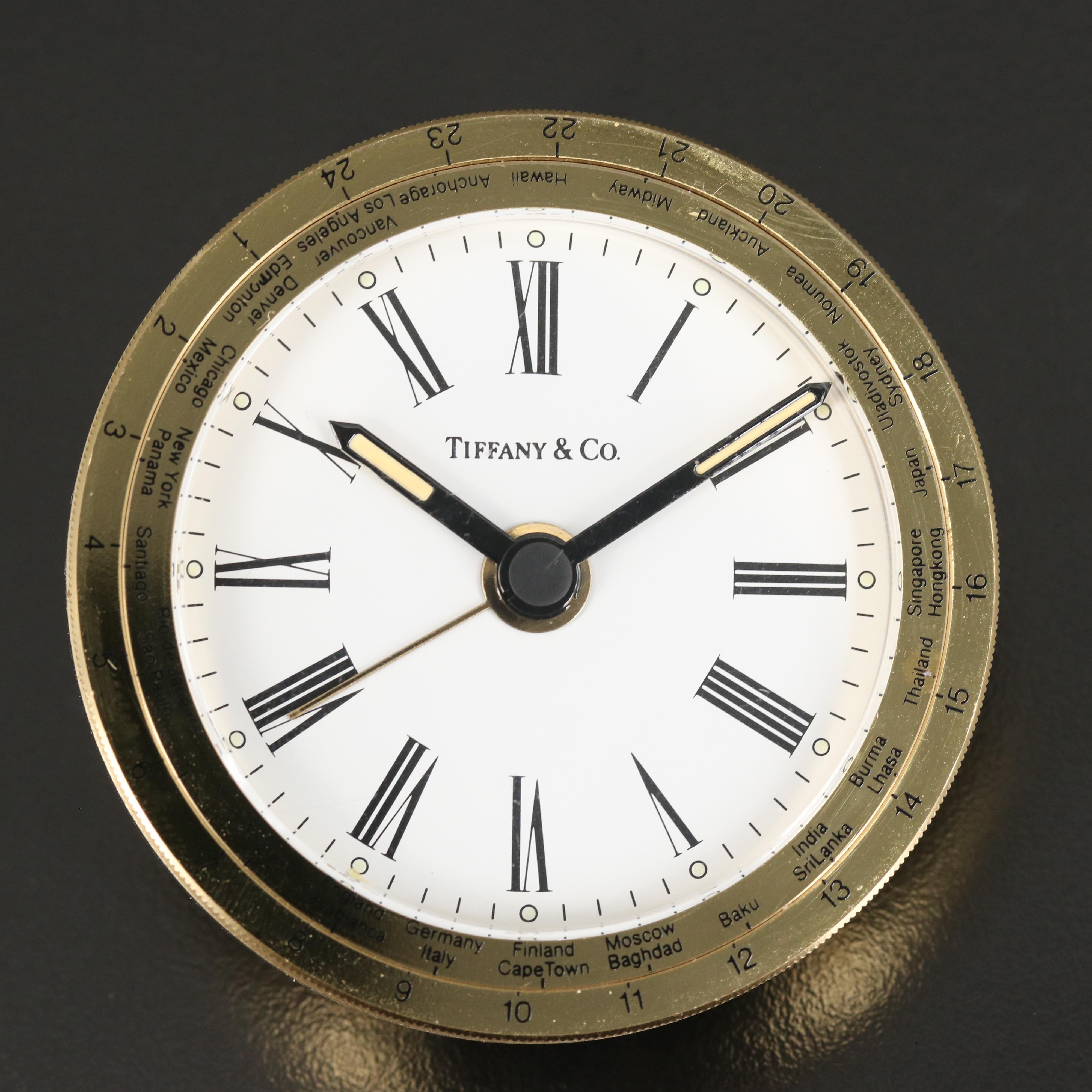 1990 Tiffany & Co. World Time Brass Travel Alarm Clock