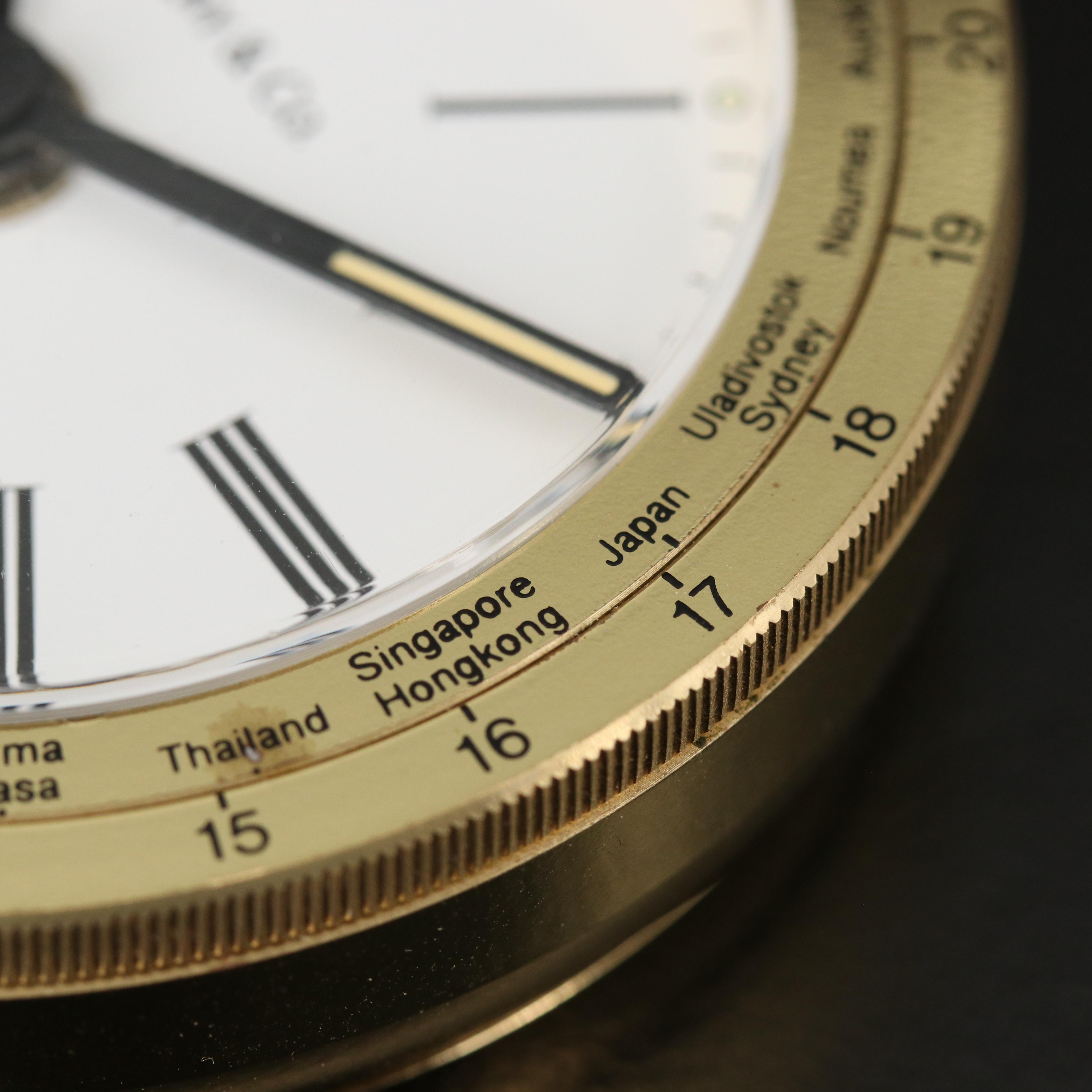 1990 Tiffany & Co. World Time Brass Travel Alarm Clock