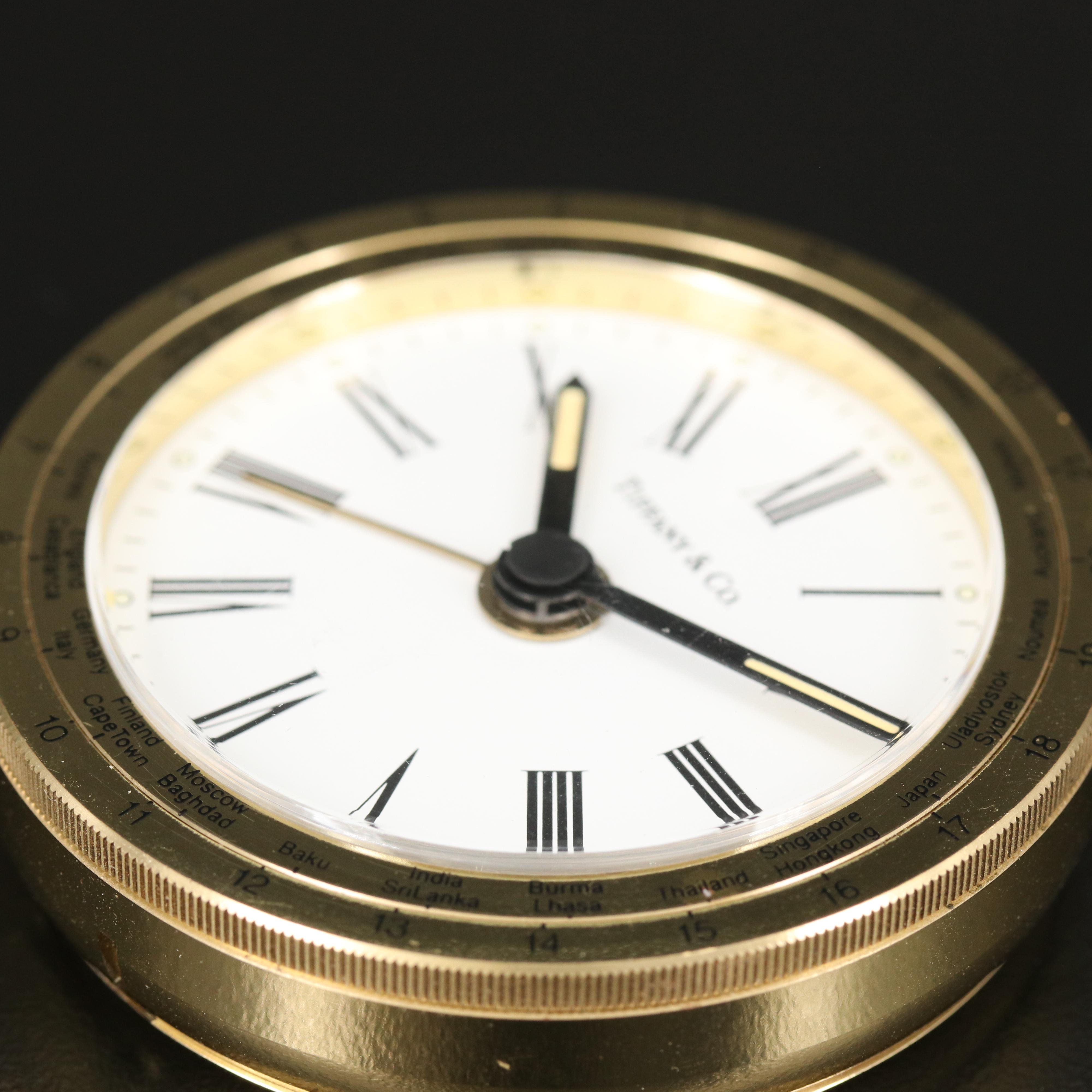 1990 Tiffany & Co. World Time Brass Travel Alarm Clock