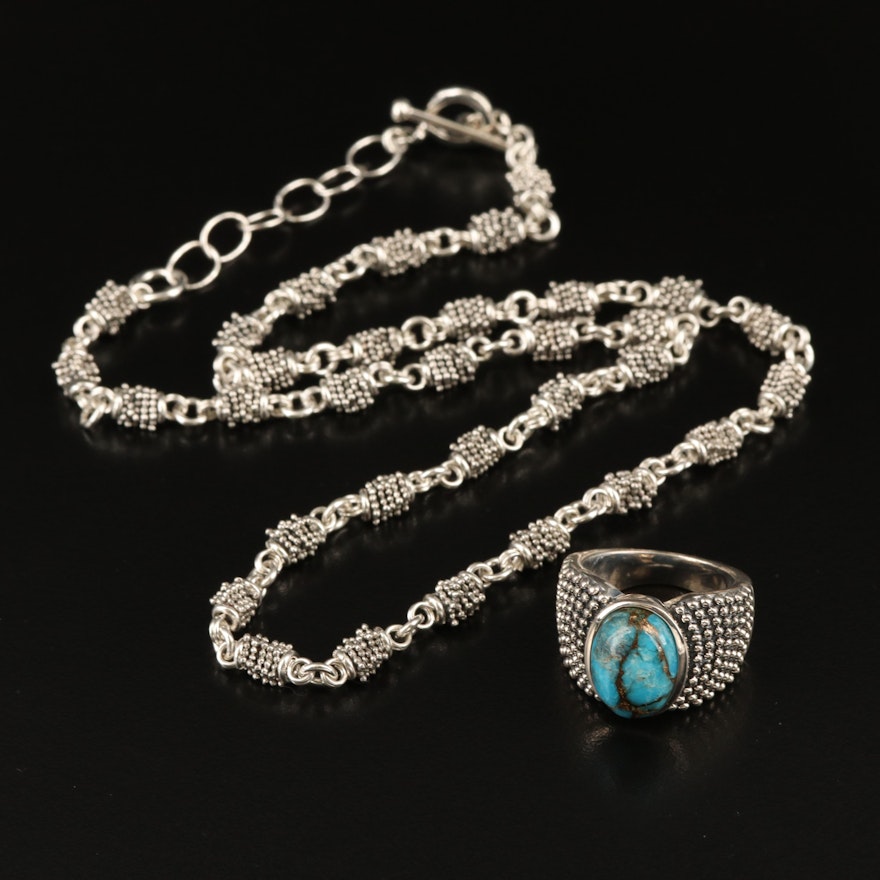 Michael Dawkins Sterling Silver Turquoise Ring and Necklace