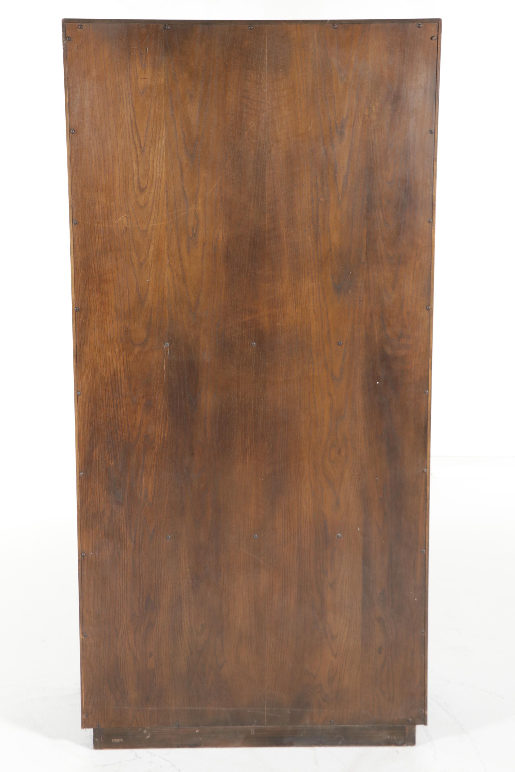 John Widdicomb Campaign Style Burlwood Clothes Press, Mid to Late 20th C.