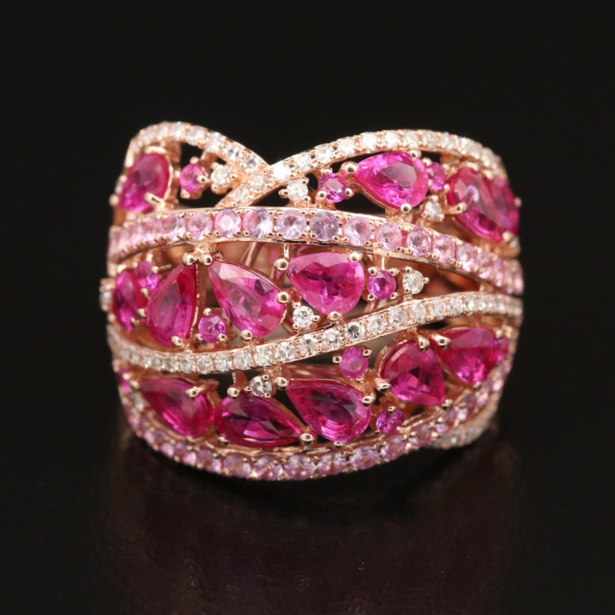 14K ROSE GOLD DIAMOND, PINK SAPPHIRE RING