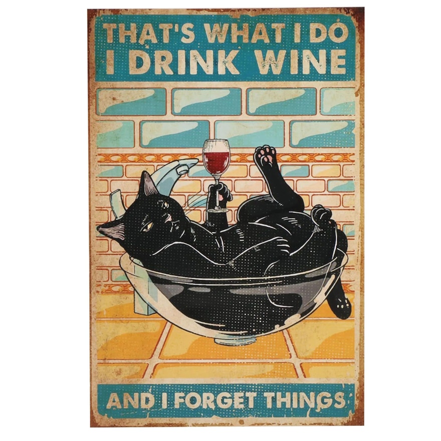 Black Cat Drinking Wine Giclée, 21st Century