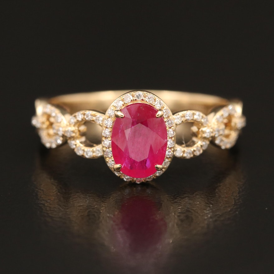 EFFY 14K YELLOW GOLD DIAMOND, NATURAL RUBY RING