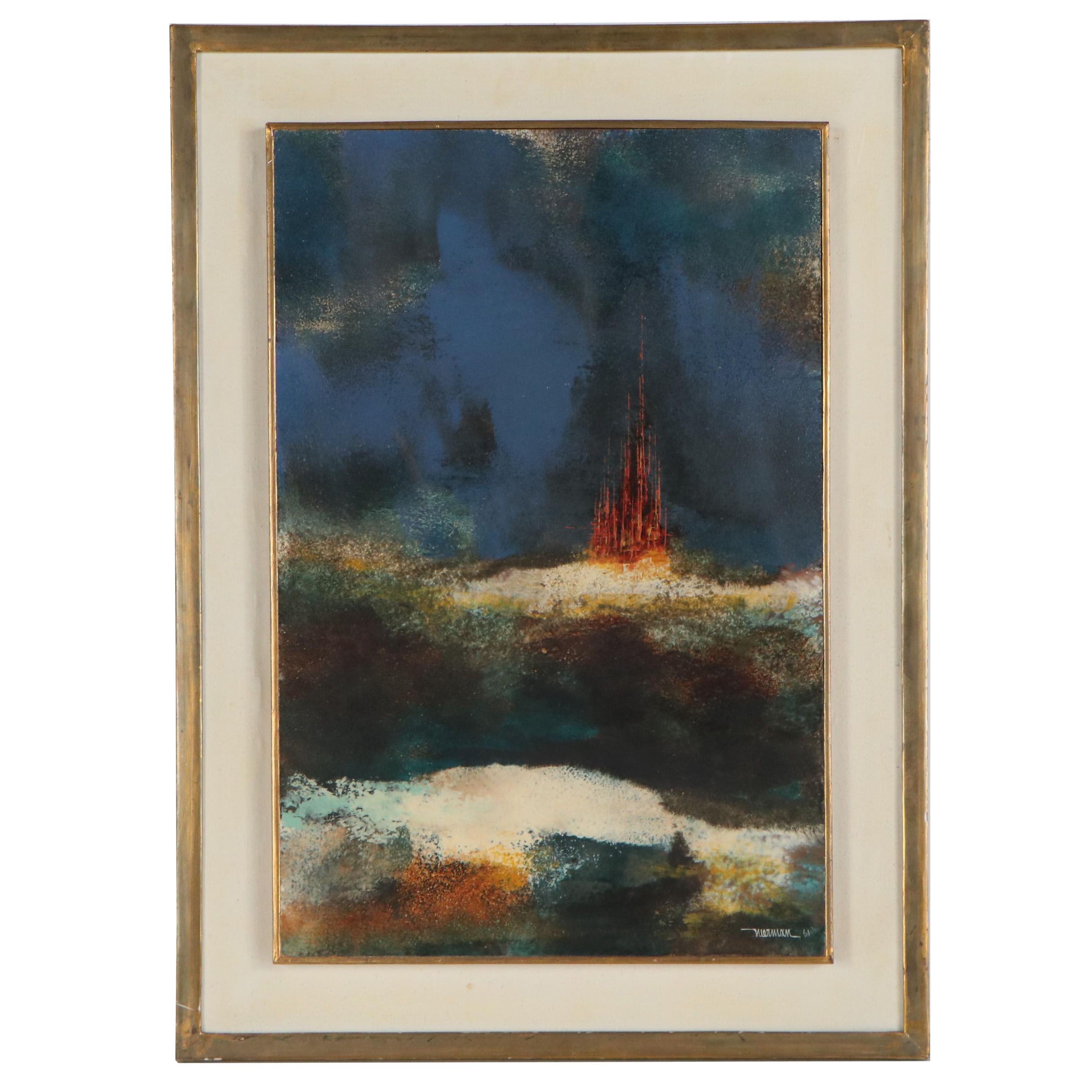 Leonardo Nierman Abstract Oil Painting "Castillo Rojo," 1961