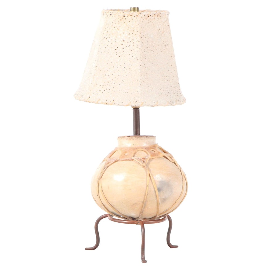 Hide-Bound Earthenware Pot-on-Stand Table Lamp