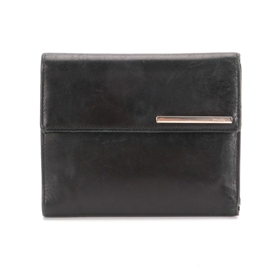 Prada Trifold Wallet in Black Lambskin Leather