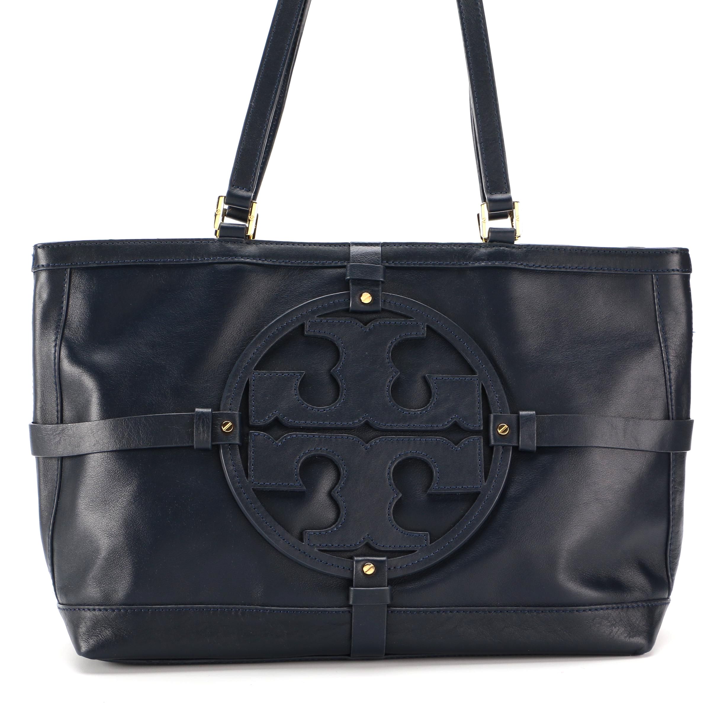 Tory Burch Jenny Shoulder Tote in Navy Blue Leather