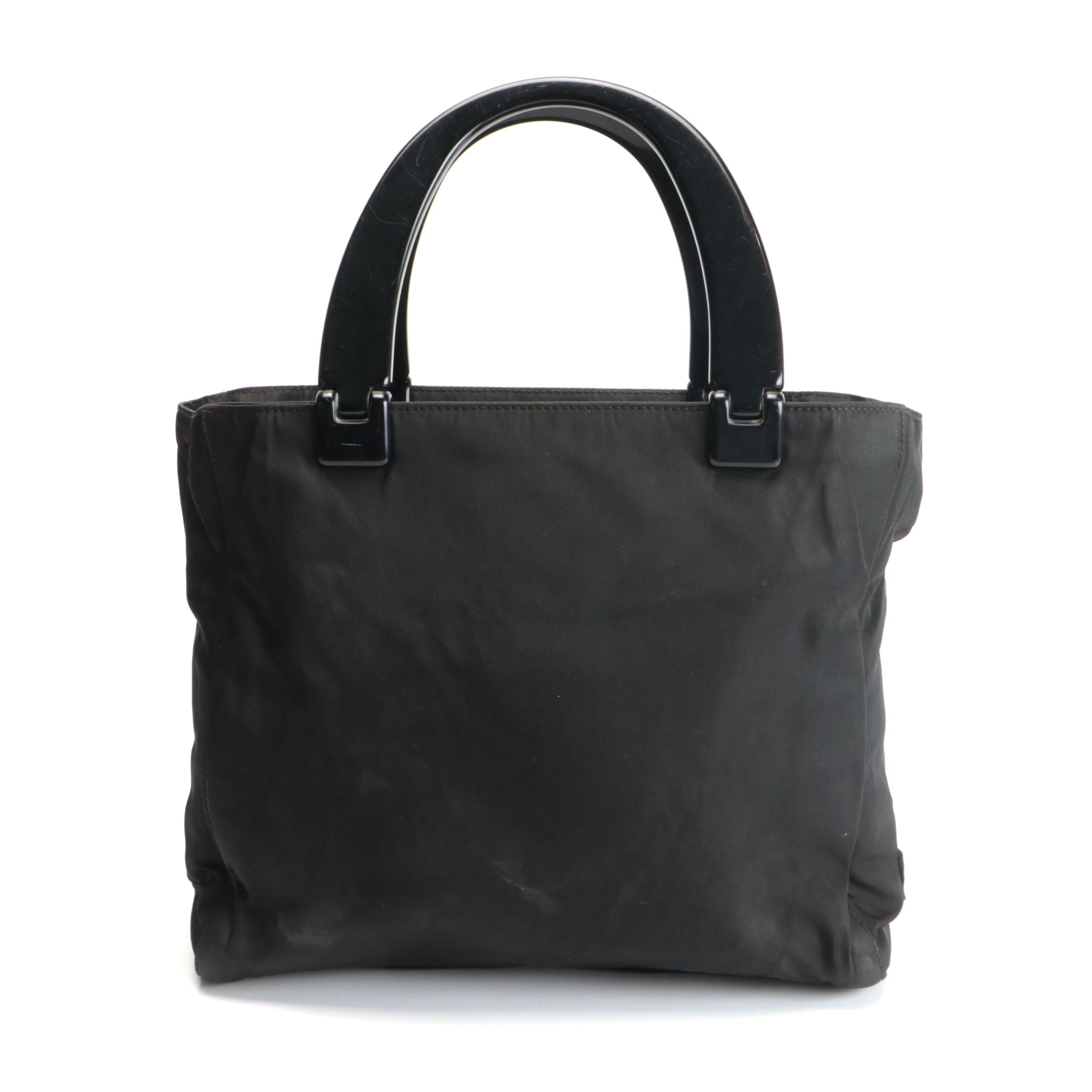 Prada Top Handle Bag in Black Nylon with Plastic Handles