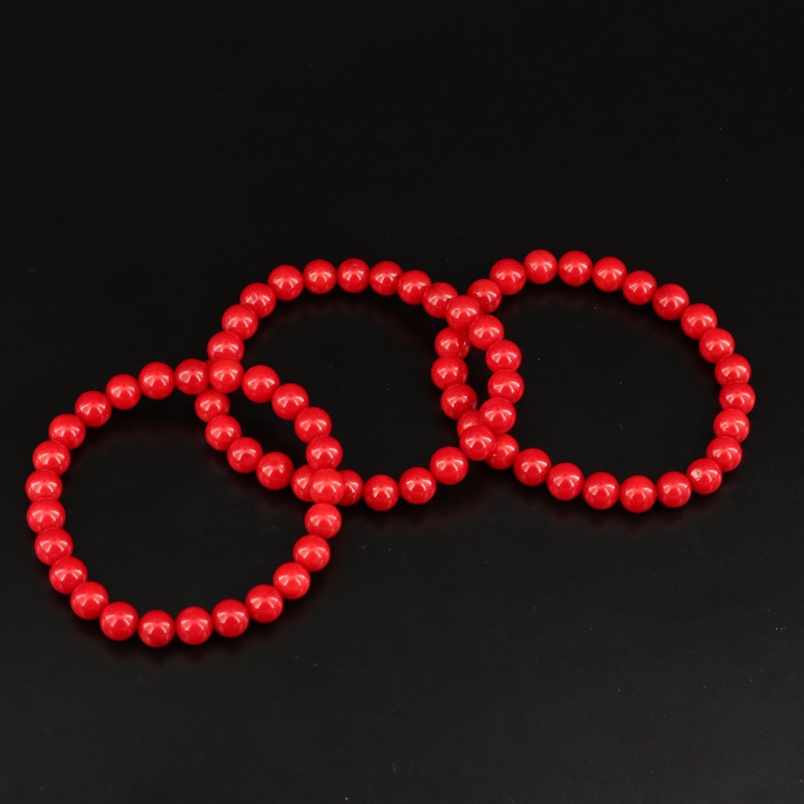 Expandable Coral Bead Bracelet Set