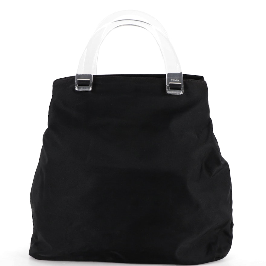 Prada Tote Bag in Black Tessuto Nylon with Transparent Handles