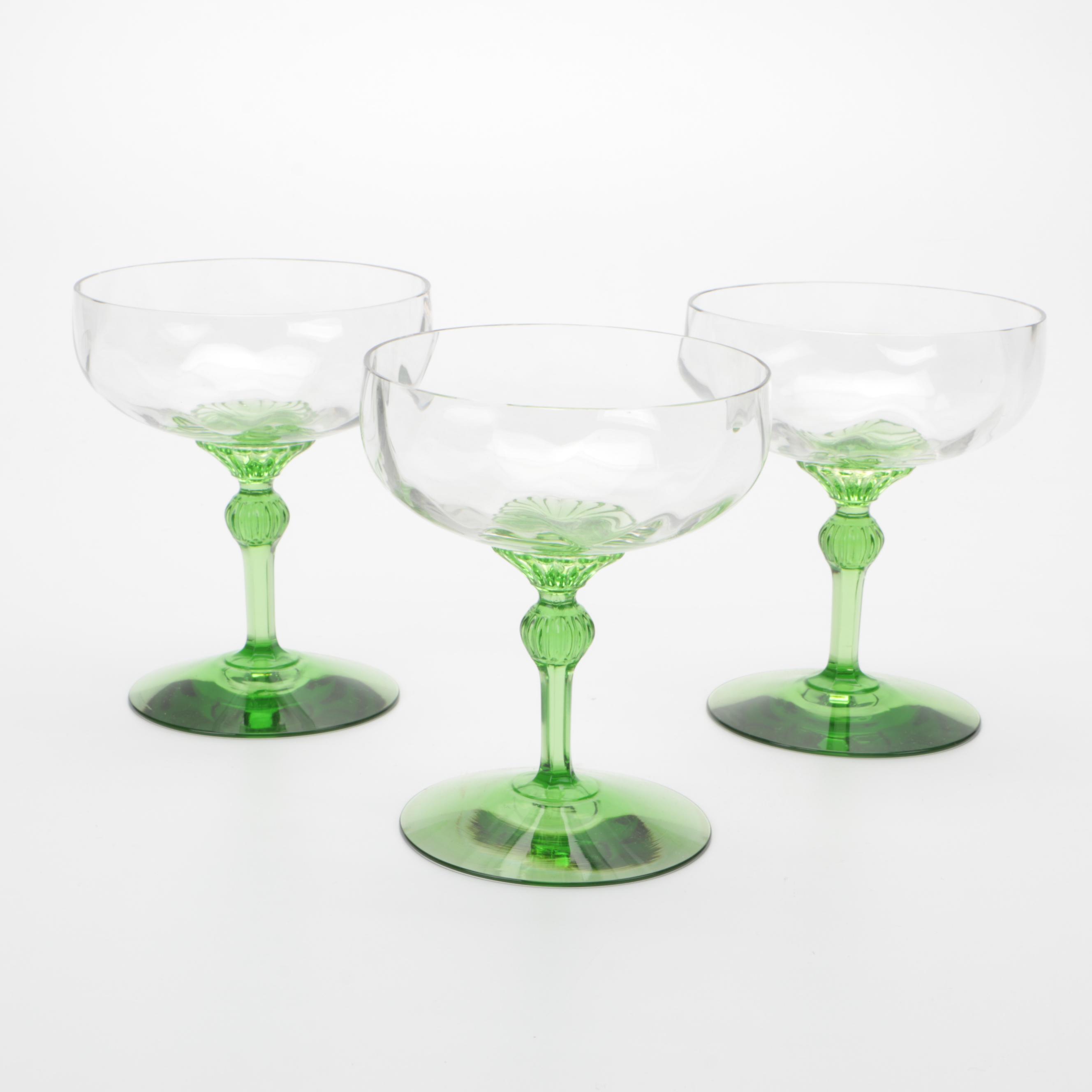 Heisey "King Arthur Green" Glass Champagne Coupes and Low Sherbets, 1922–1939