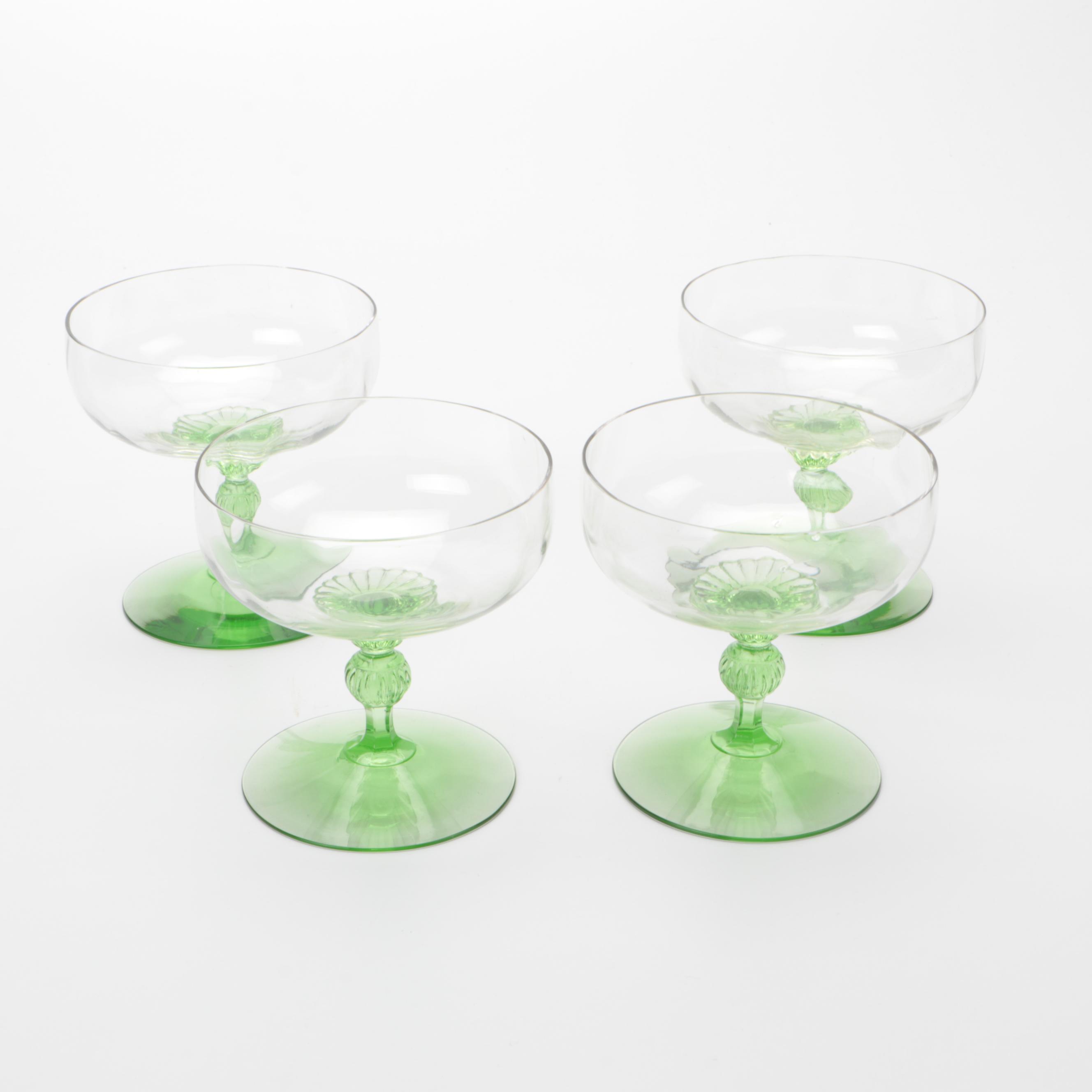 Heisey "King Arthur Green" Glass Champagne Coupes and Low Sherbets, 1922–1939