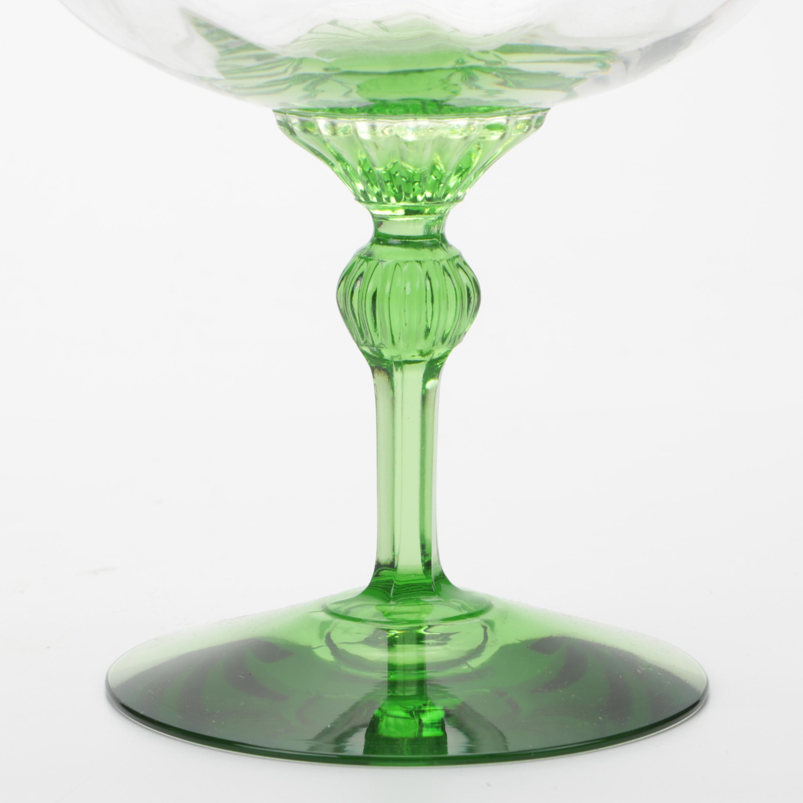 Heisey "King Arthur Green" Glass Champagne Coupes and Low Sherbets, 1922–1939