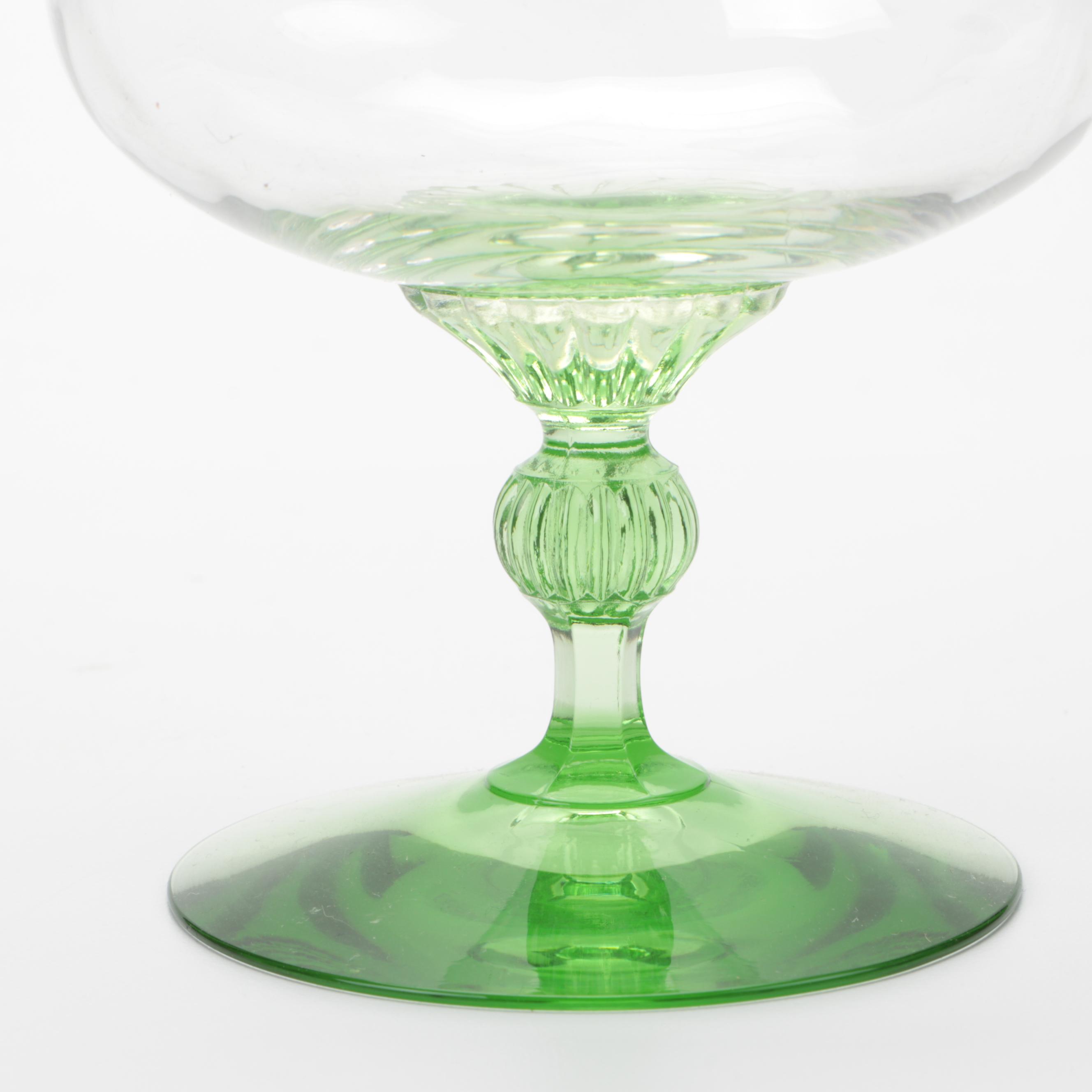 Heisey "King Arthur Green" Glass Champagne Coupes and Low Sherbets, 1922–1939